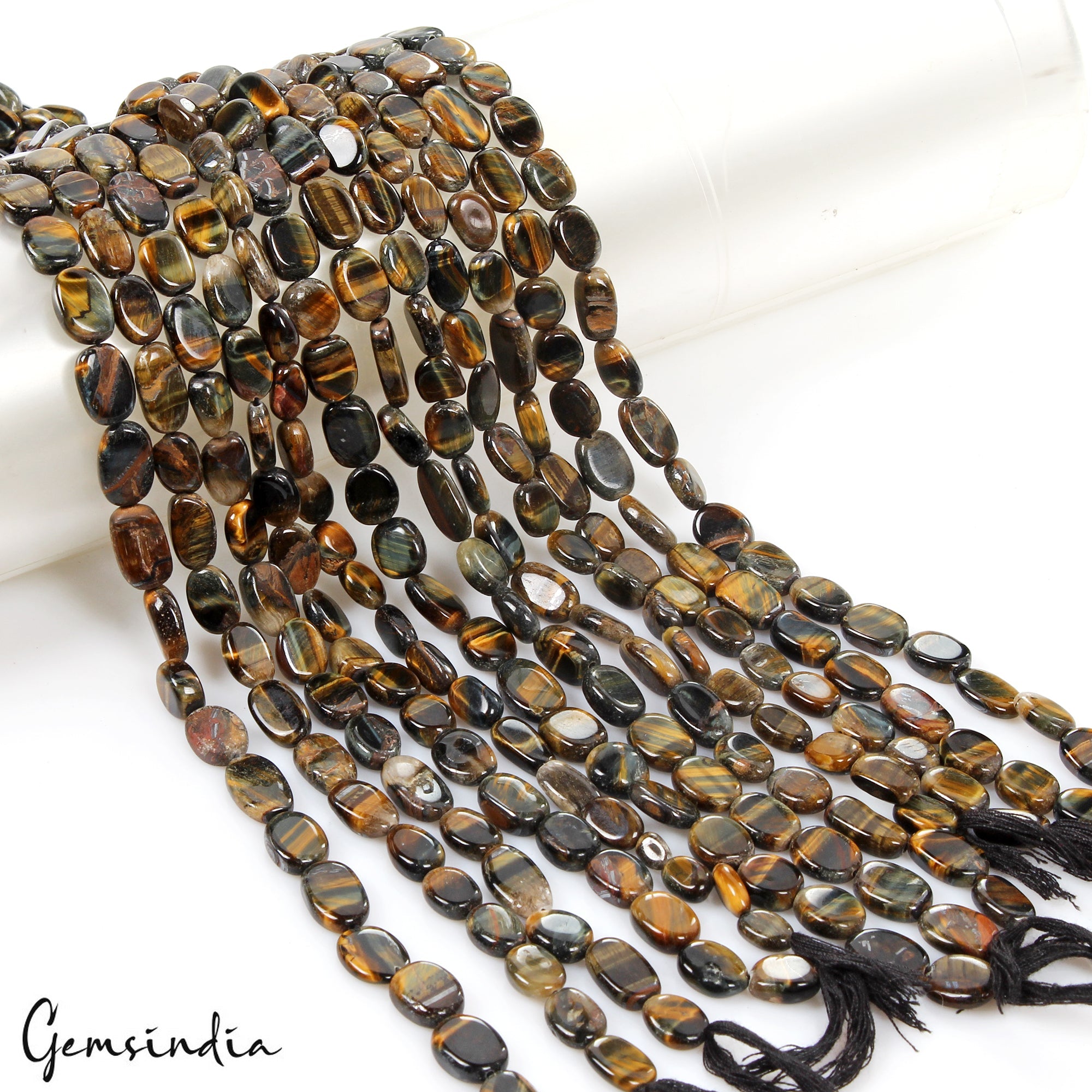 1160 Cts/12 Pcs/13"Each Natural Untreated Tiger Eye Oval Cab Bead Strands