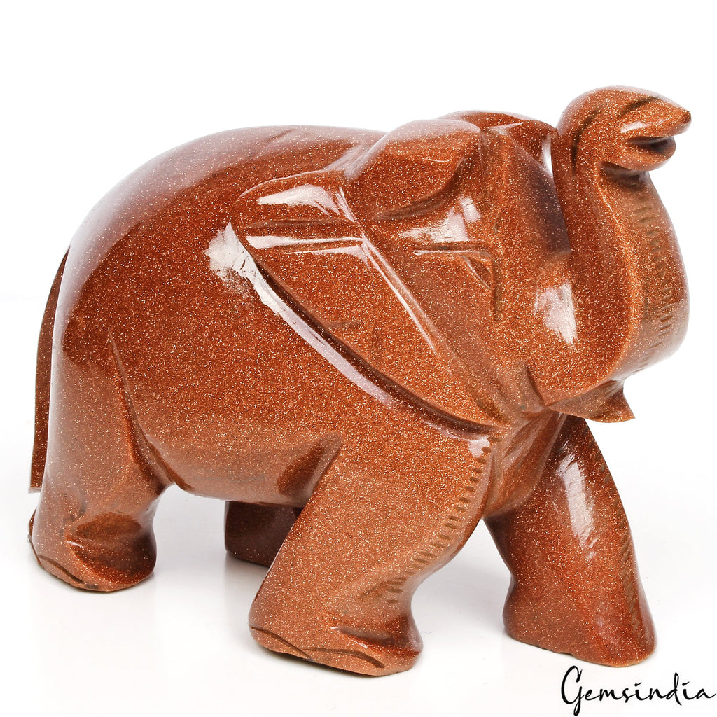 2780Ct Natural Brown Sunstone Trunk up Elephant Hand Crafted/Home Decor Gemstone