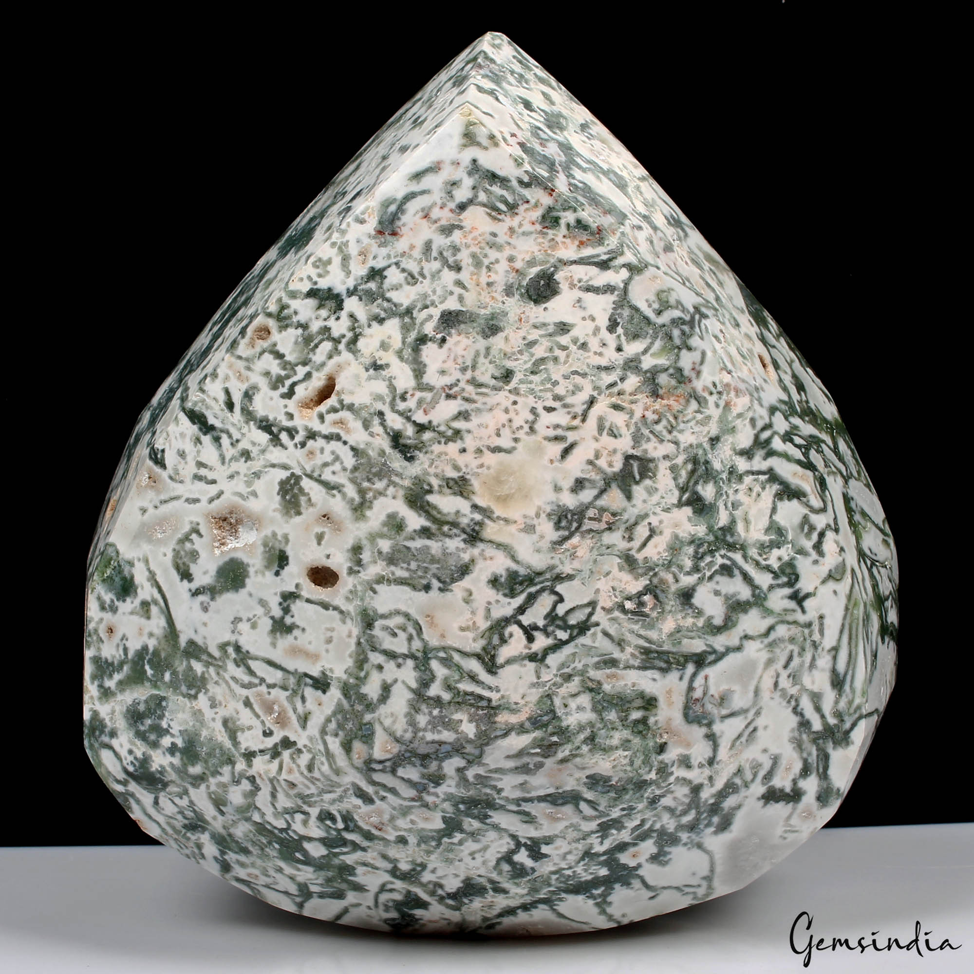 1.7 Kilo Natural Moss Agate Pear Faceted Museum Grade Rare Gemstone 5.5x5.3 in