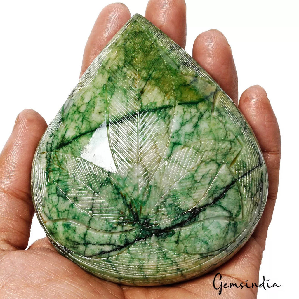 2170 Ct Natural Green Emerald Pear Shape Floral Hand Carved Museum Size Gemstone