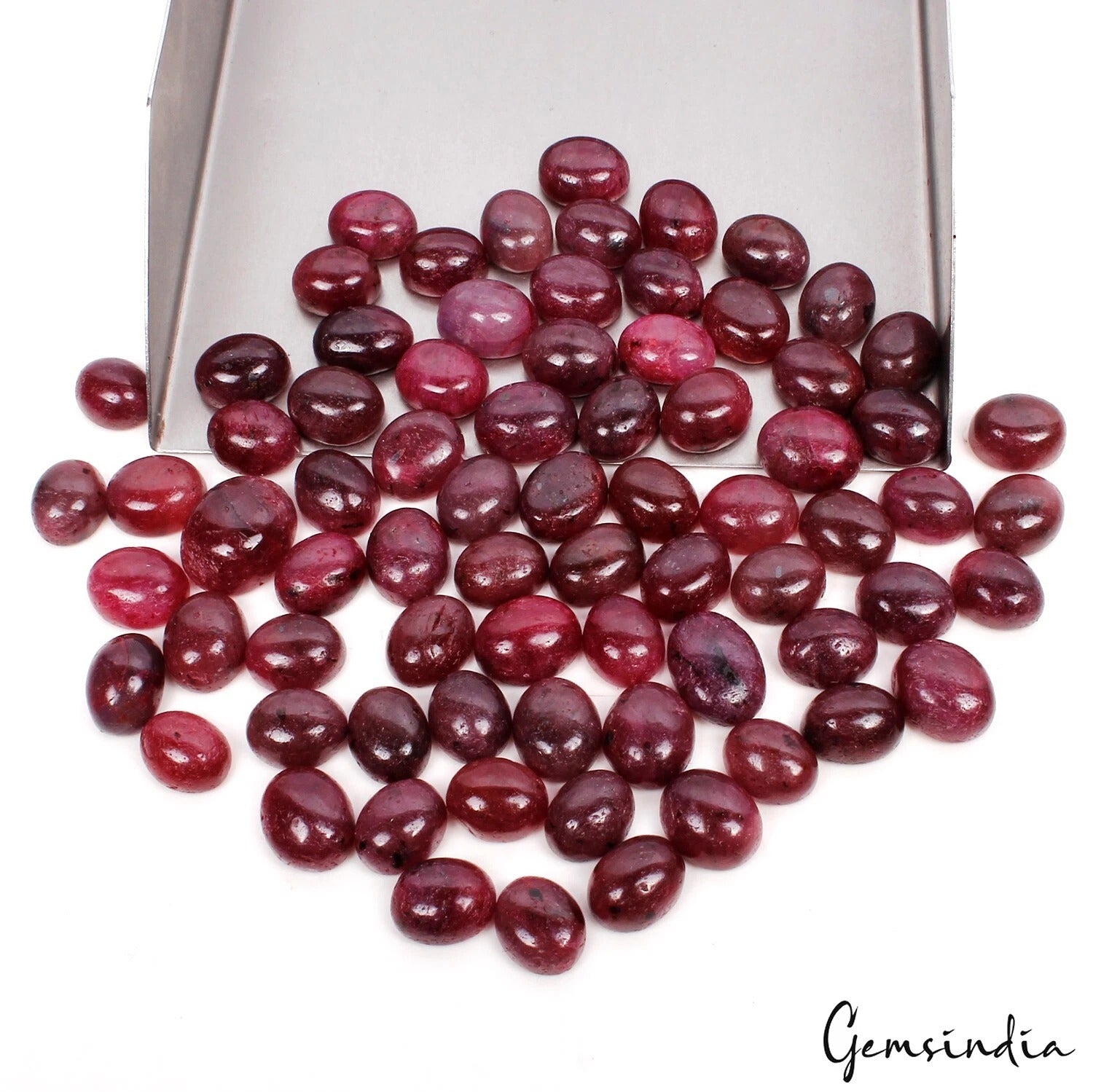 Ruby Lot, Cabochon, Oval Cabochon, Color Enhanced — 75 Pieces, 9mm to 14mm, 440 Ct
