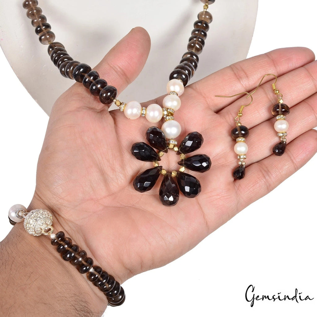 Smoky Quartz Necklace, Brown — 2mm to 11mm, India