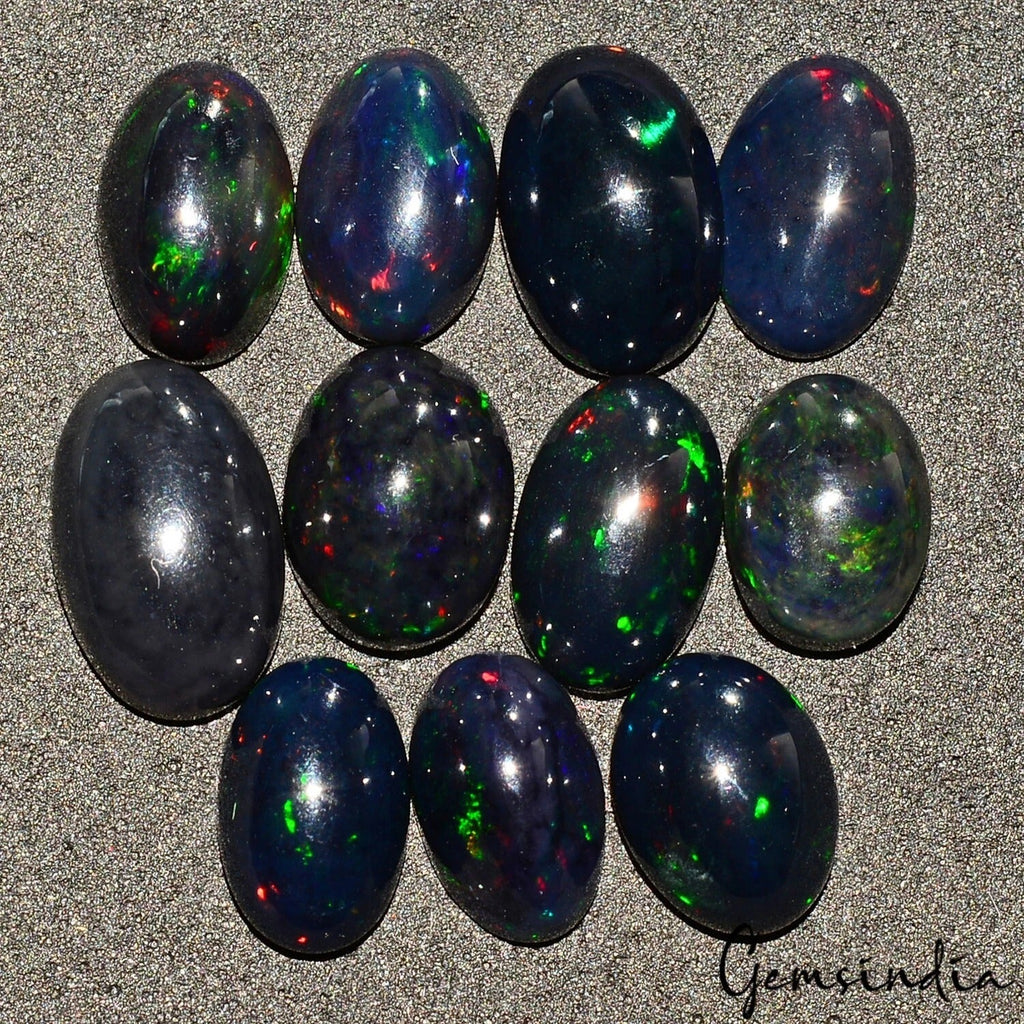 19.50 Ct Natural Ethiopian Black Opal, Rainbow Multi-Fire, Certified Gems 9-12mm