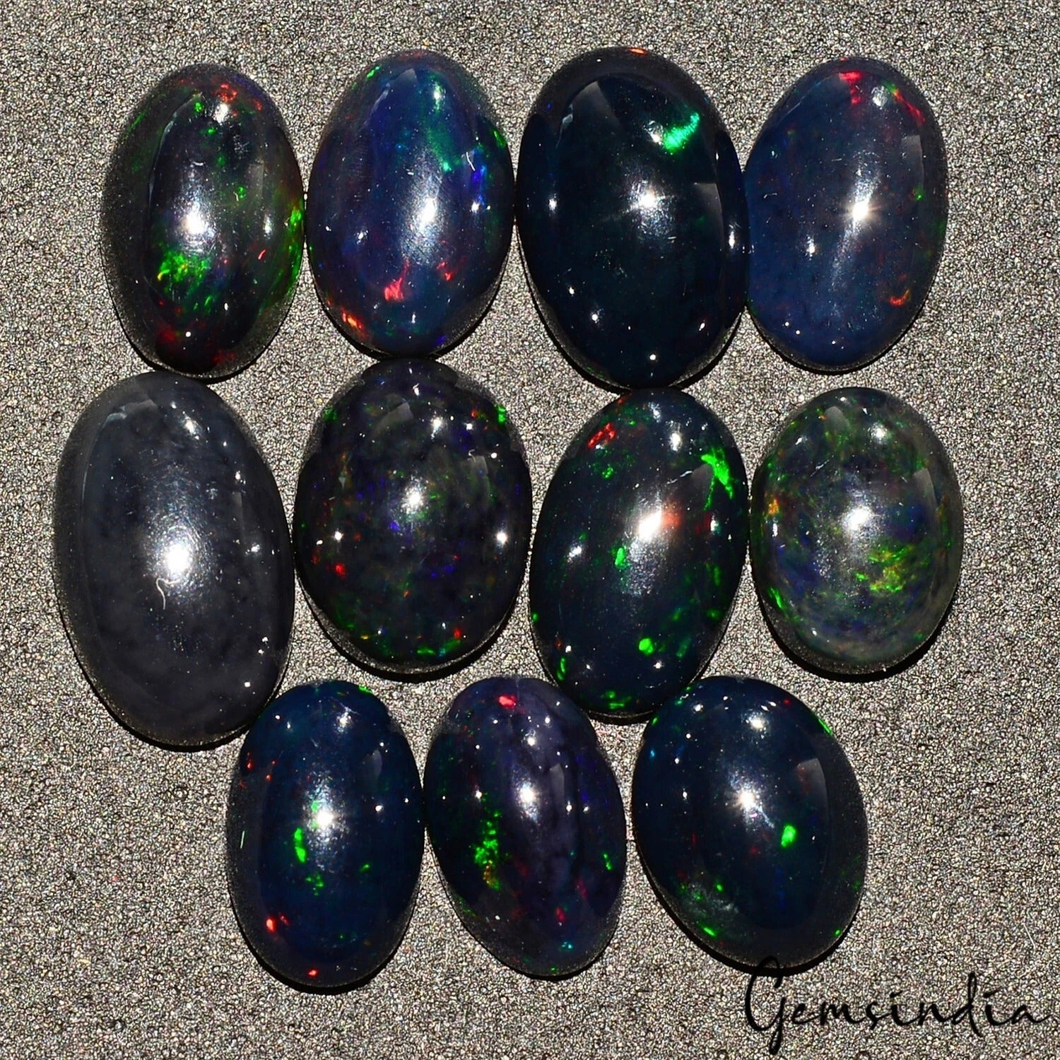 19.50 Ct Natural Ethiopian Black Opal, Rainbow Multi-Fire, Certified Gems 9-12mm