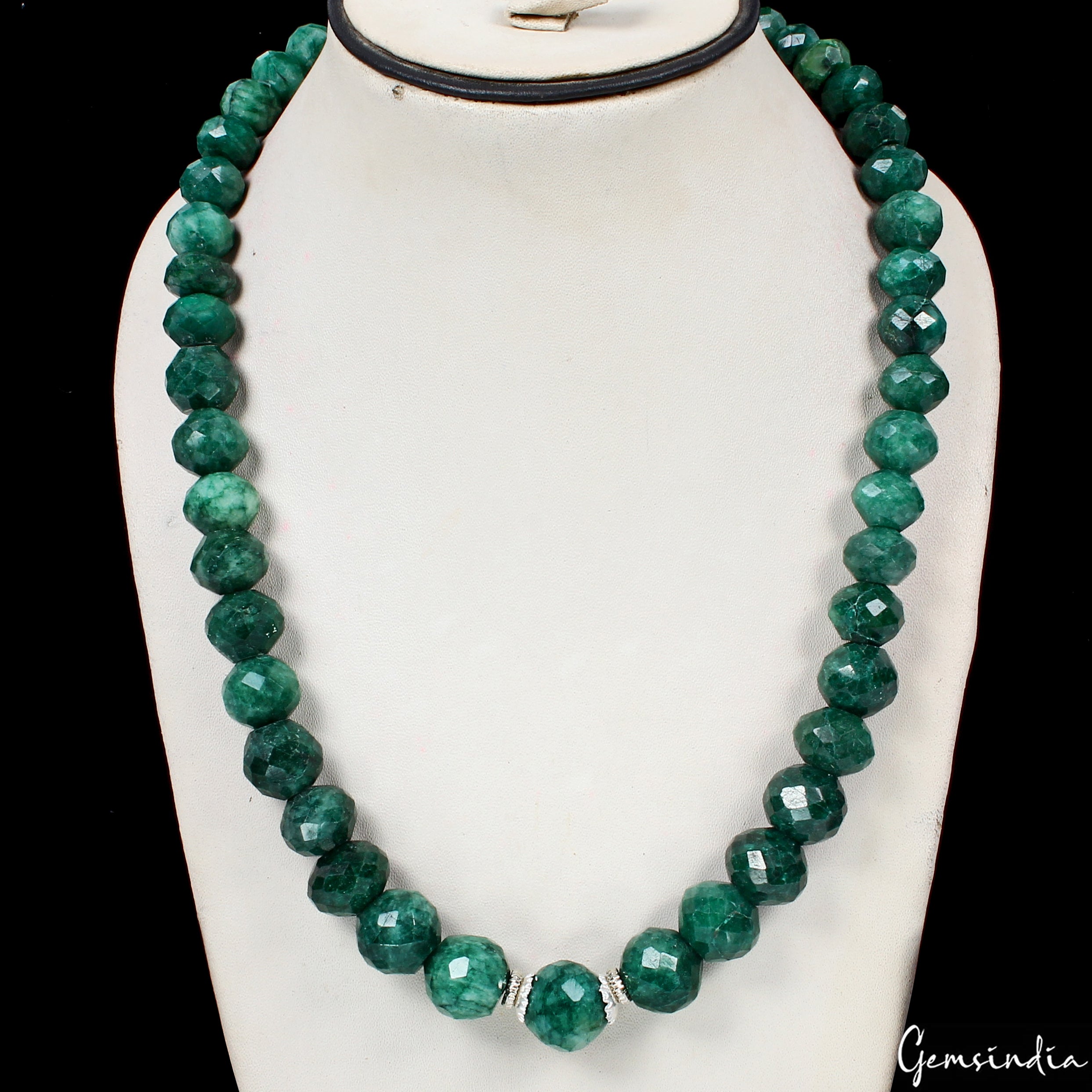 Natural Green Emerald Necklace 12-17mm Huge Faceted Round Beads Handmade Jewelry