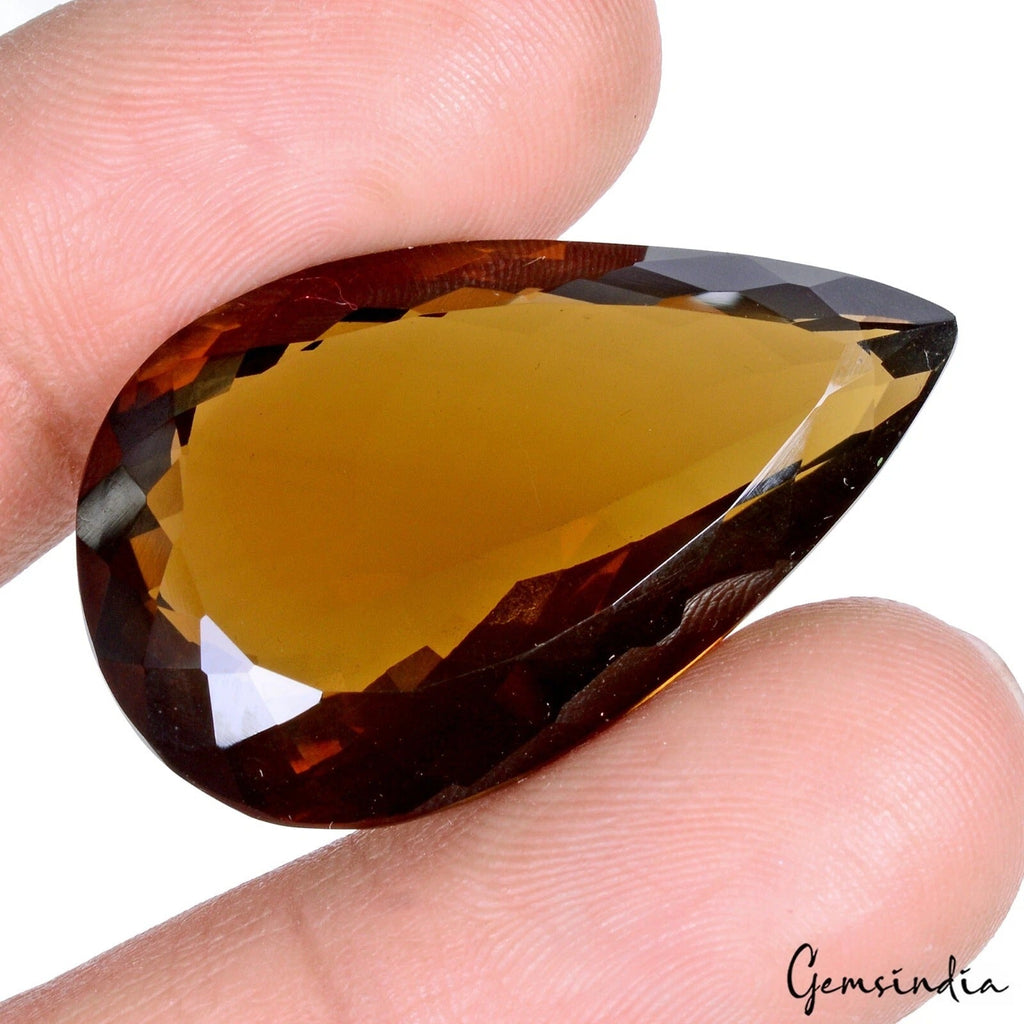 Certified 49.20 Cts Natural Untreated Brazilian Beer Quartz Citrine Pear Cut Gem