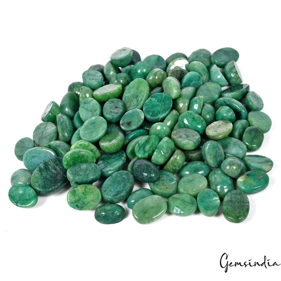 Emerald Lot, Cabochon, Color Enhanced, Green — 100 Pieces, 13mm to 22mm, 1220 Ct