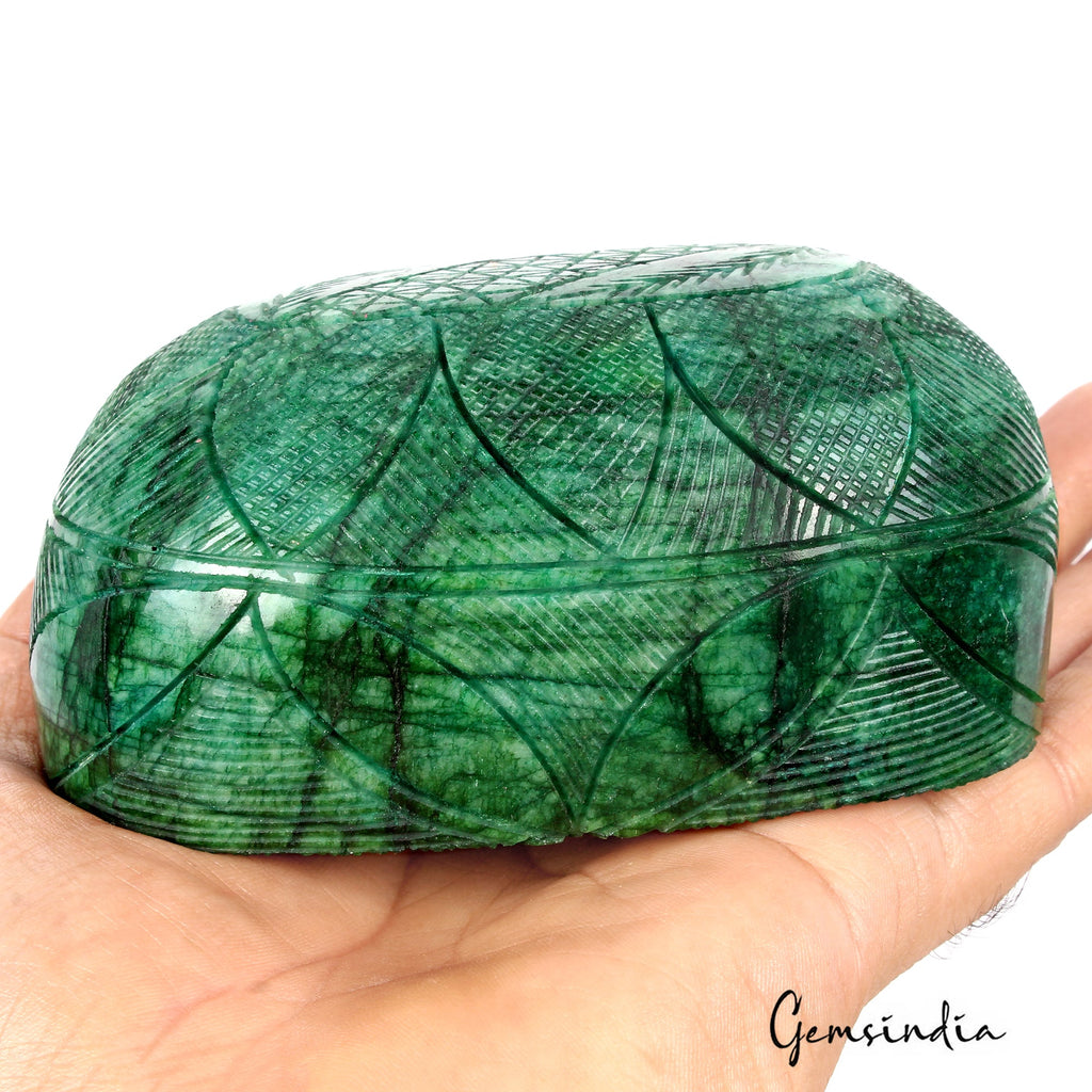 3750 Ct Natural Brazilian Emerald Oval Cut Both Side Carving Earth Mined Gems
