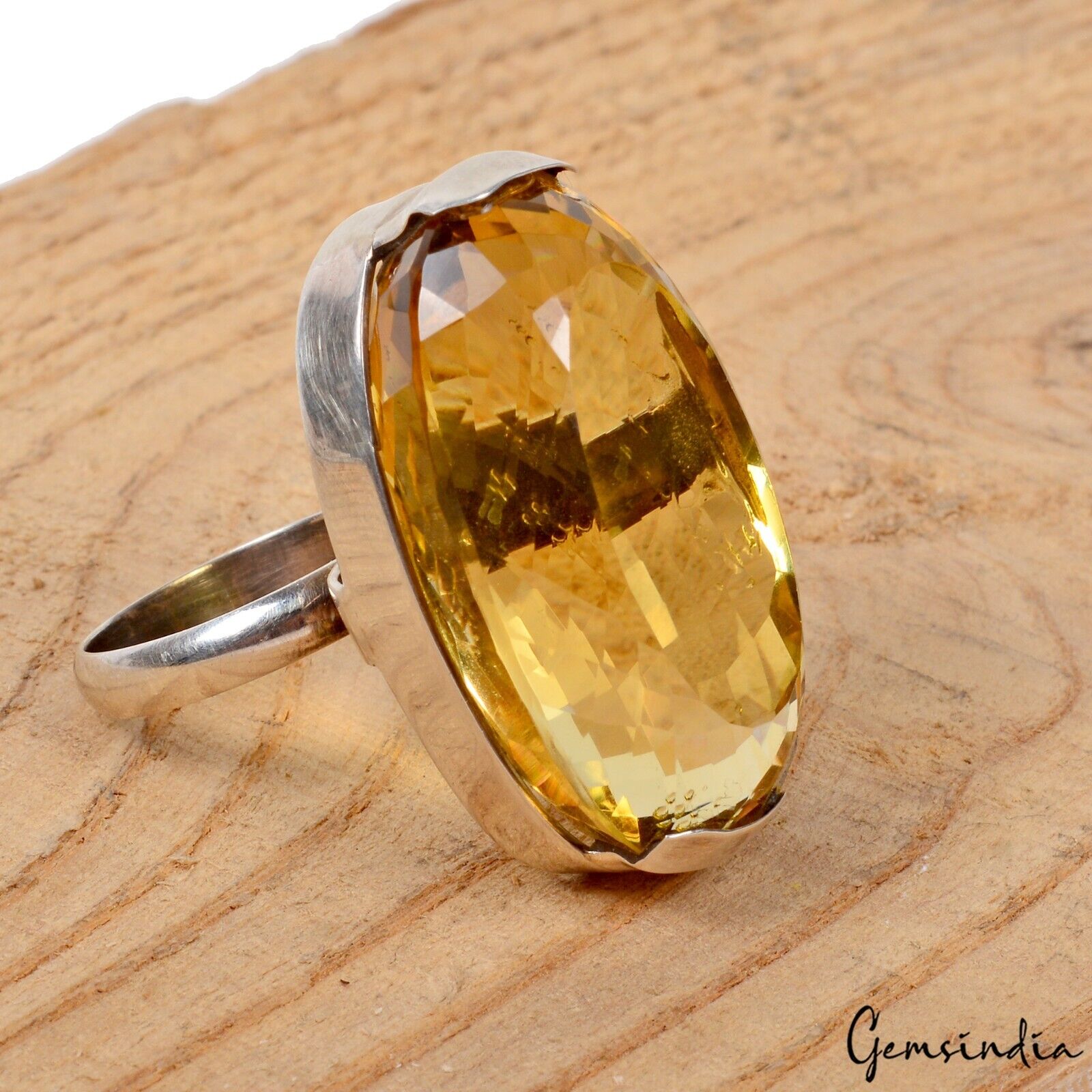 20.45 Gm Natural Citrine Gem Handmade 925 Sterling Silver Jewelry Ring For Women