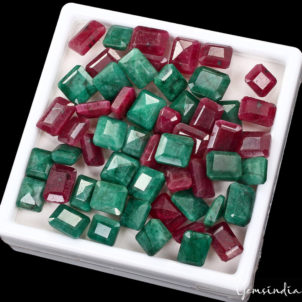 400 Ct Natural Ruby Emerald Wholesale Emerald Cut Loose Ring Size Gems Lot 54pcs