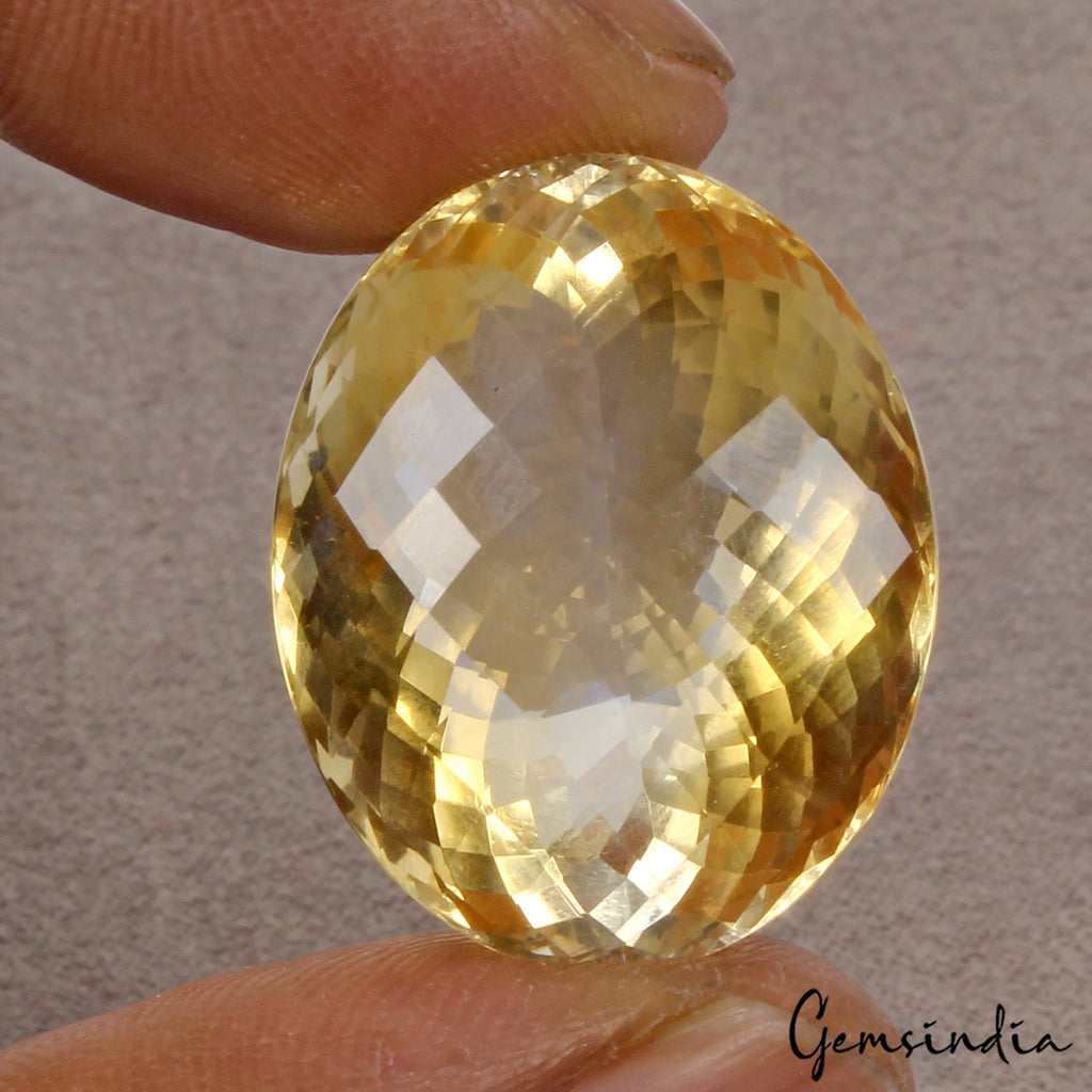 VVS 46.00 Cts Natural Yellow Citrine Oval Checker Cut Eye Clean Loose Gemstone~
