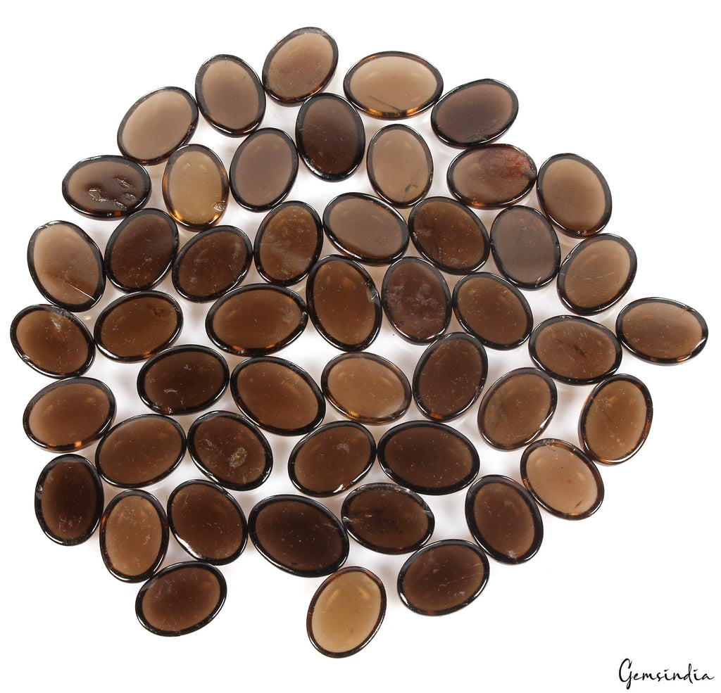 35 Pcs Natural Smoky Quartz 15-18mm Oval Cabochon Loose Wholesale Gemstones Lot