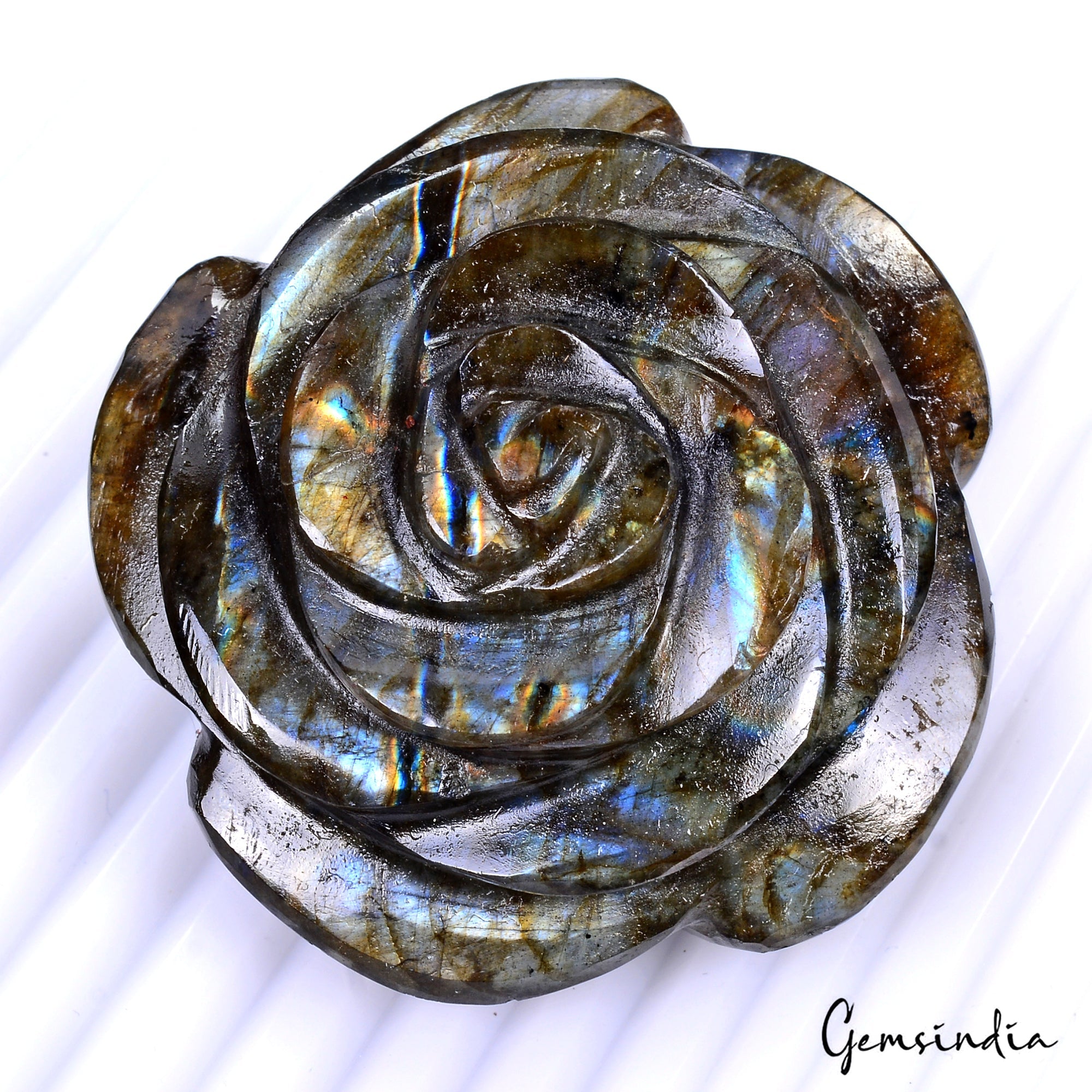 480 Cts Natural Labradorite Rose Carving Unique Decorative Huge Gemstone Piece