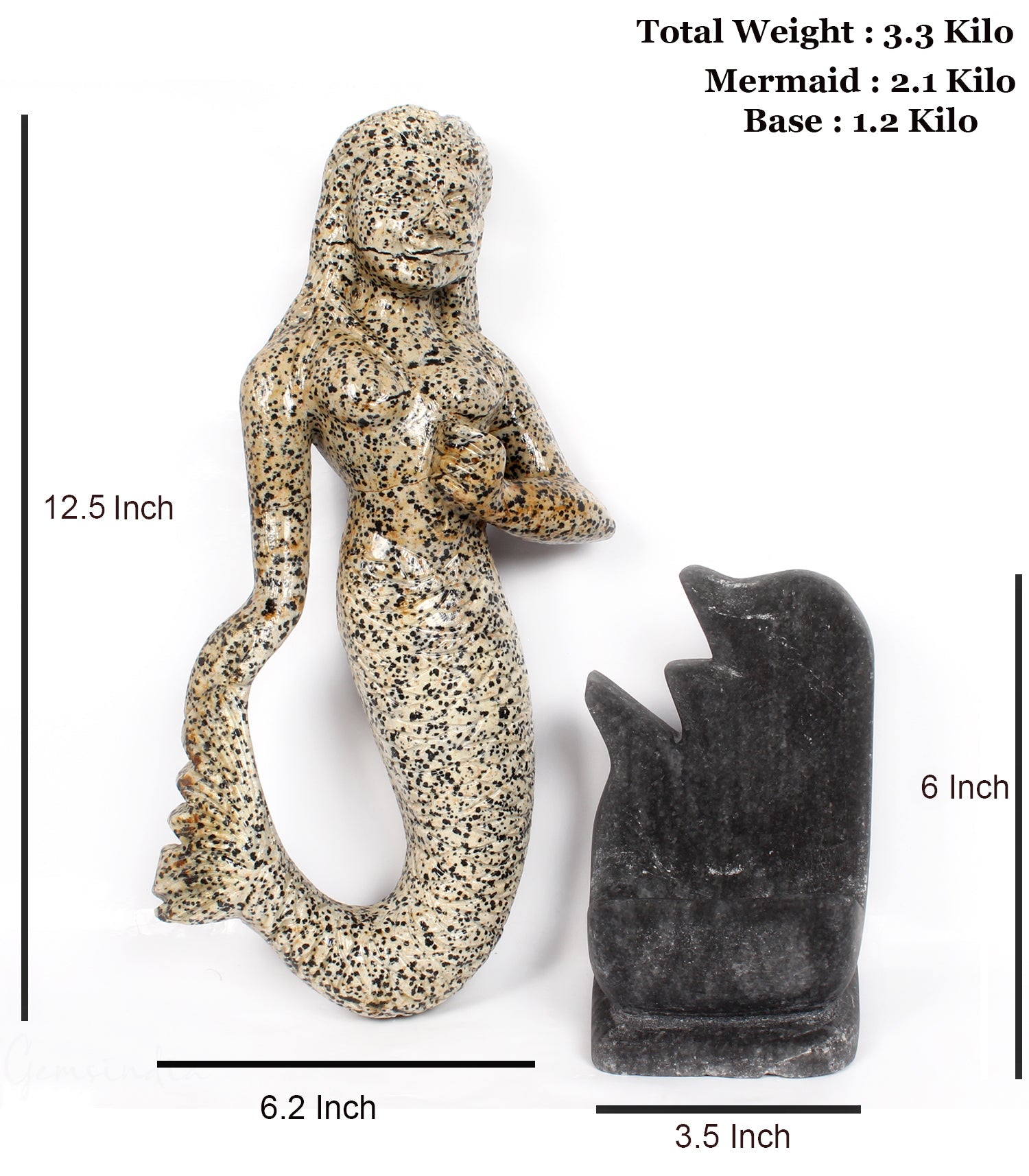 3.3 Kg Gorgeous Dalmation Jasper Mermaid Statue Handmade Figurine w Marble Stand