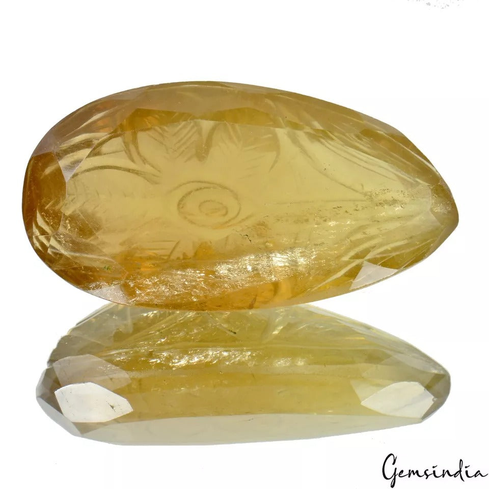181.40 Cts Natural Untreated Yellow Citrine Quartz Pear Carved Gem For Pendant