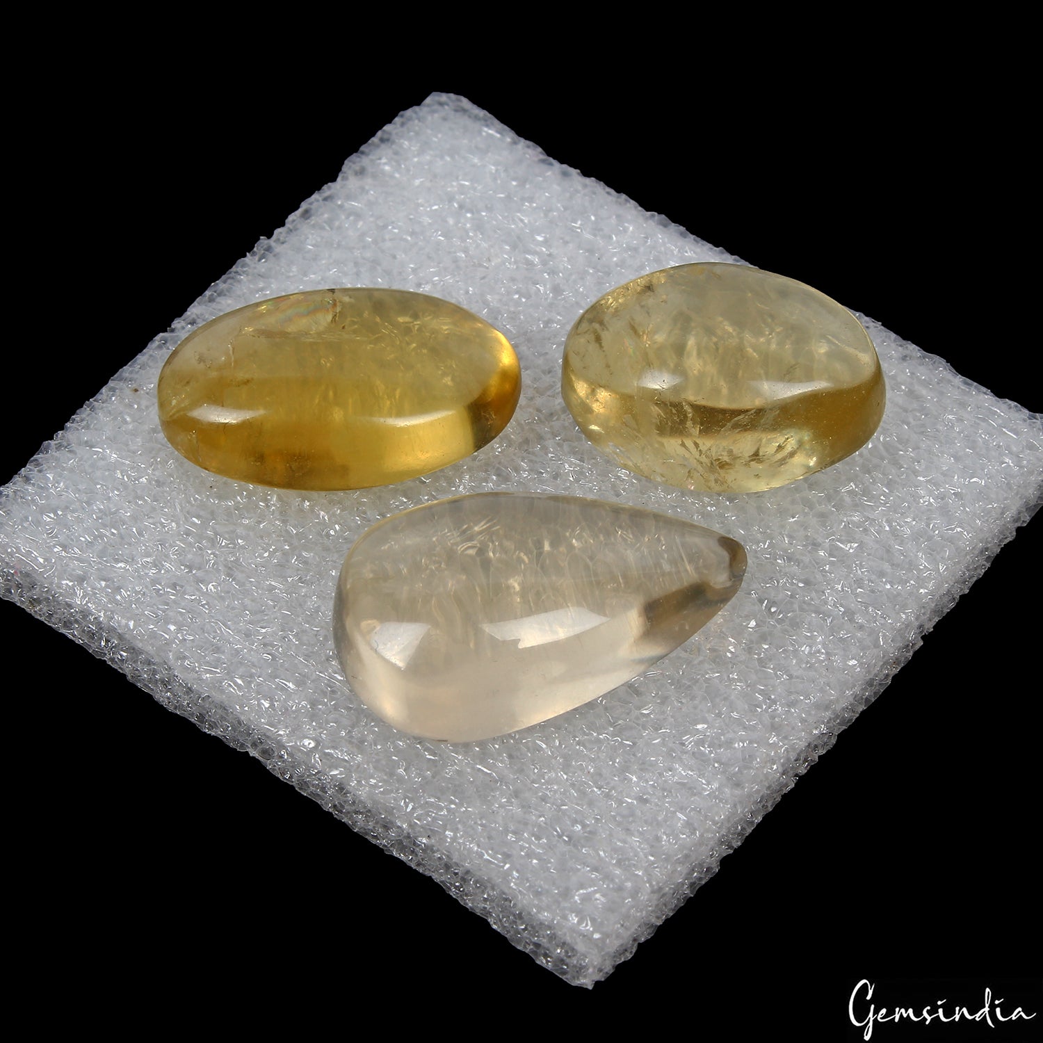 Citrine Lot, Cabochon, Untreated, Yellow — 3 Pieces, 26mm, 77.00 Ct