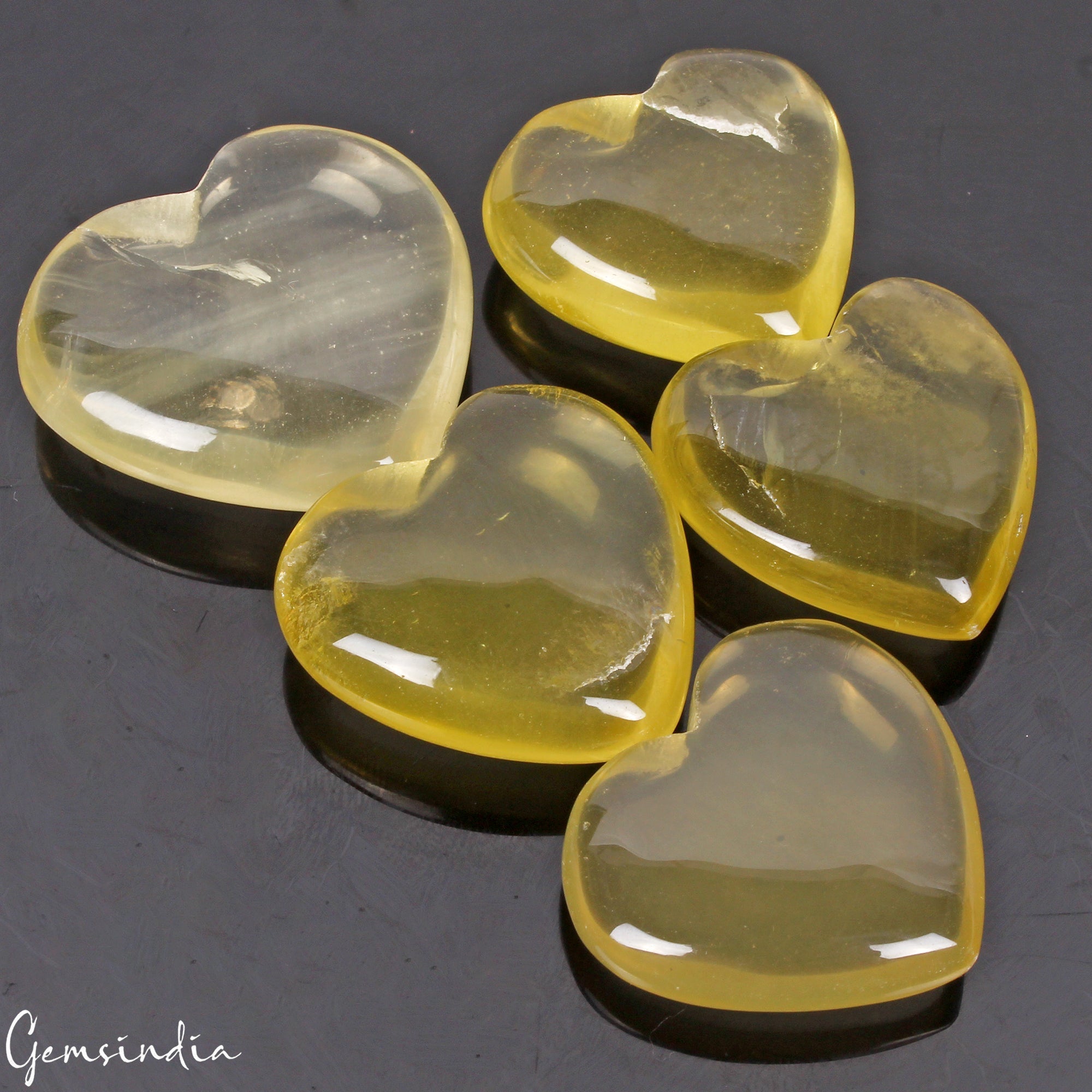 5 Pcs Natural Lemon Quartz Heart Cabochon 27mm-31mm polished Gemstones~320 Cts