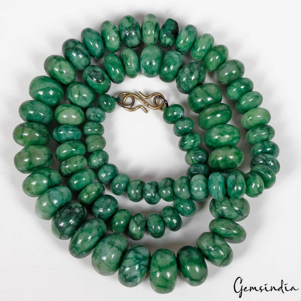 420 Ct Natural Brazilian Emerald Rondelle 6-14mm Beaded Gemstone Necklace 20"