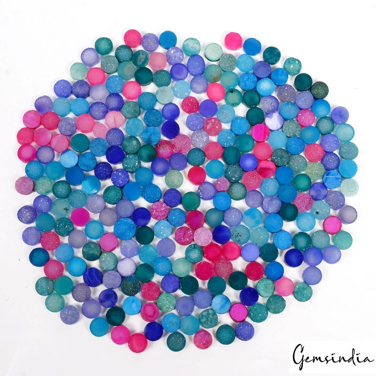 1000 Cts/260 Pcs Natural Multi Color Druzy Onyx Agate Round Cab Loose Gems Lot