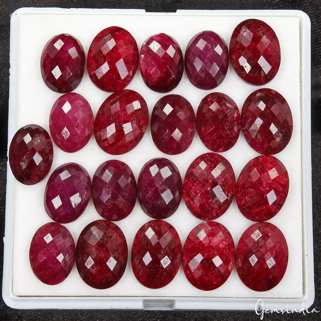 Certified 21 Pcs Natural Rich Red Ruby Oval Checker Cut 18-20mm Loose Gemstones