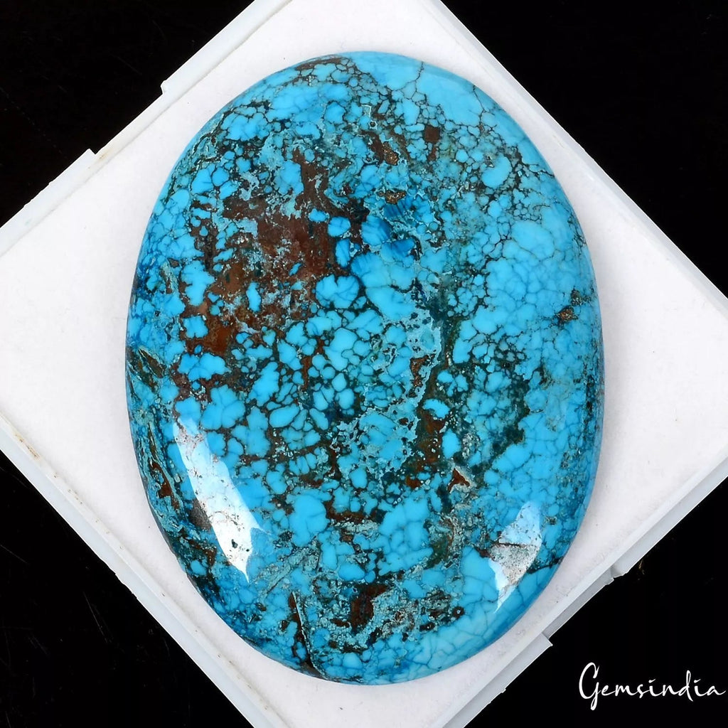 158.20 Ct Natural Blue Spiderweb Turquoise 58mm*42mm Oval Cabochon Gemstone
