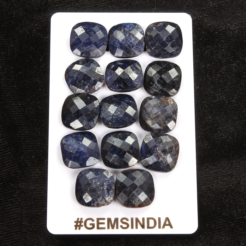14 Pcs Natural Blue Sapphire Cushion Checker Cut Loose Calibrated 14mm Gemstones
