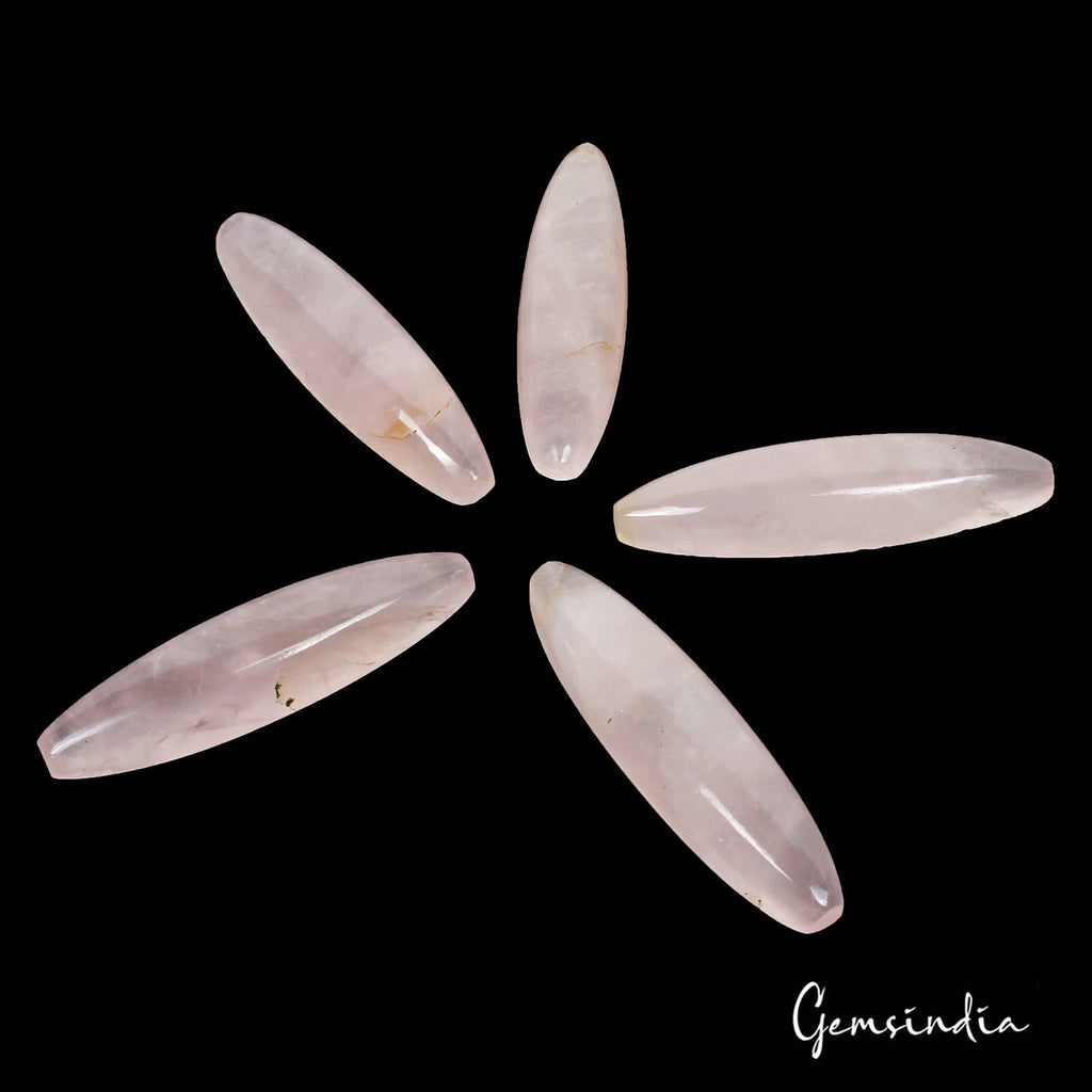 Rose Quartz Lot, Cabochon, Untreated, Pink — 5 Pieces, 40 x 10mm, 115.10 Ct