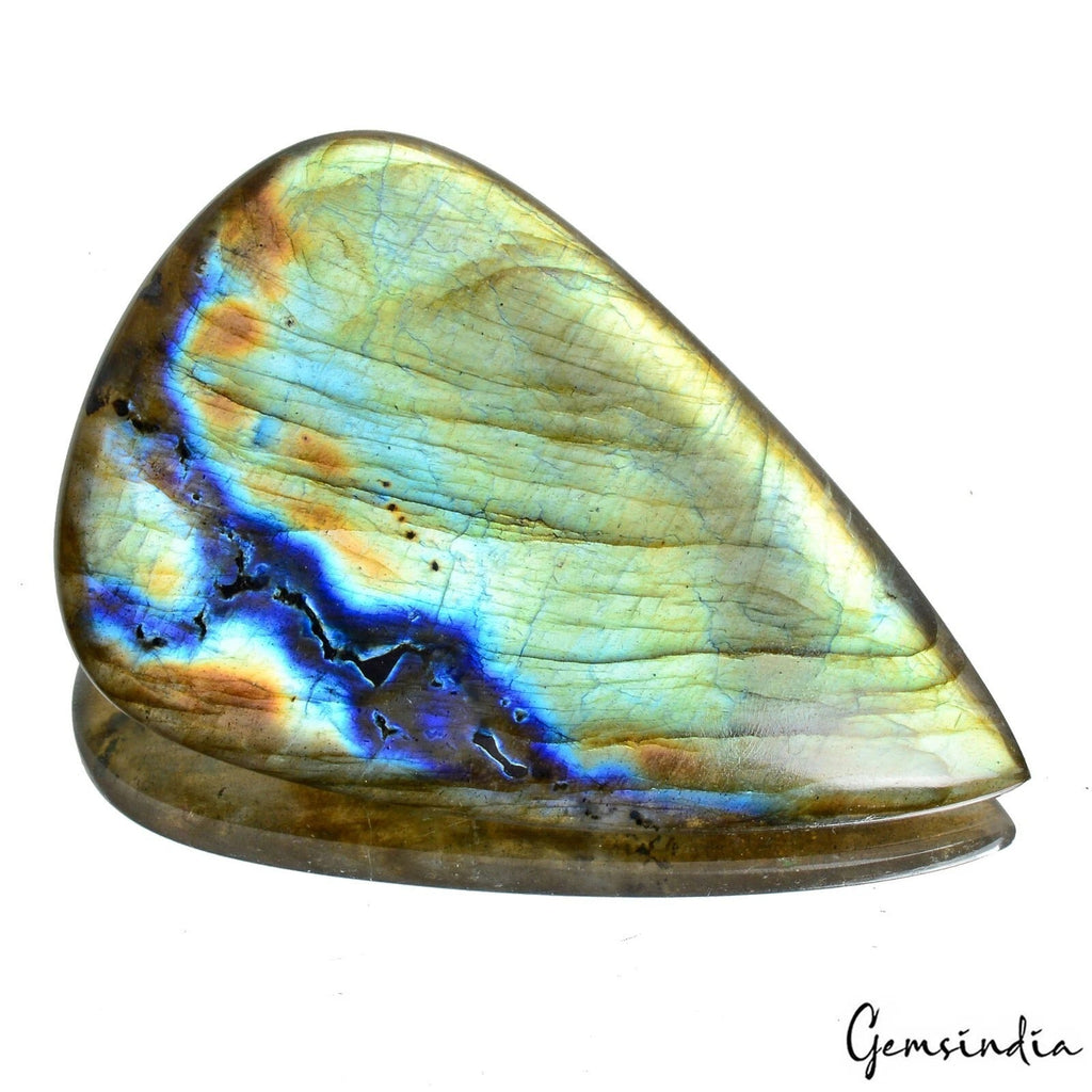 Certified 198.40 Cts Natural Untreated Blue Green Shine Labradorite Pear Cab Gem