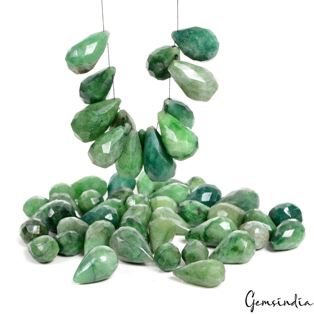 1000 Cts/53 Pcs Natural Green Emerald Pear Cut Drill Loose Briolette Loose Gems