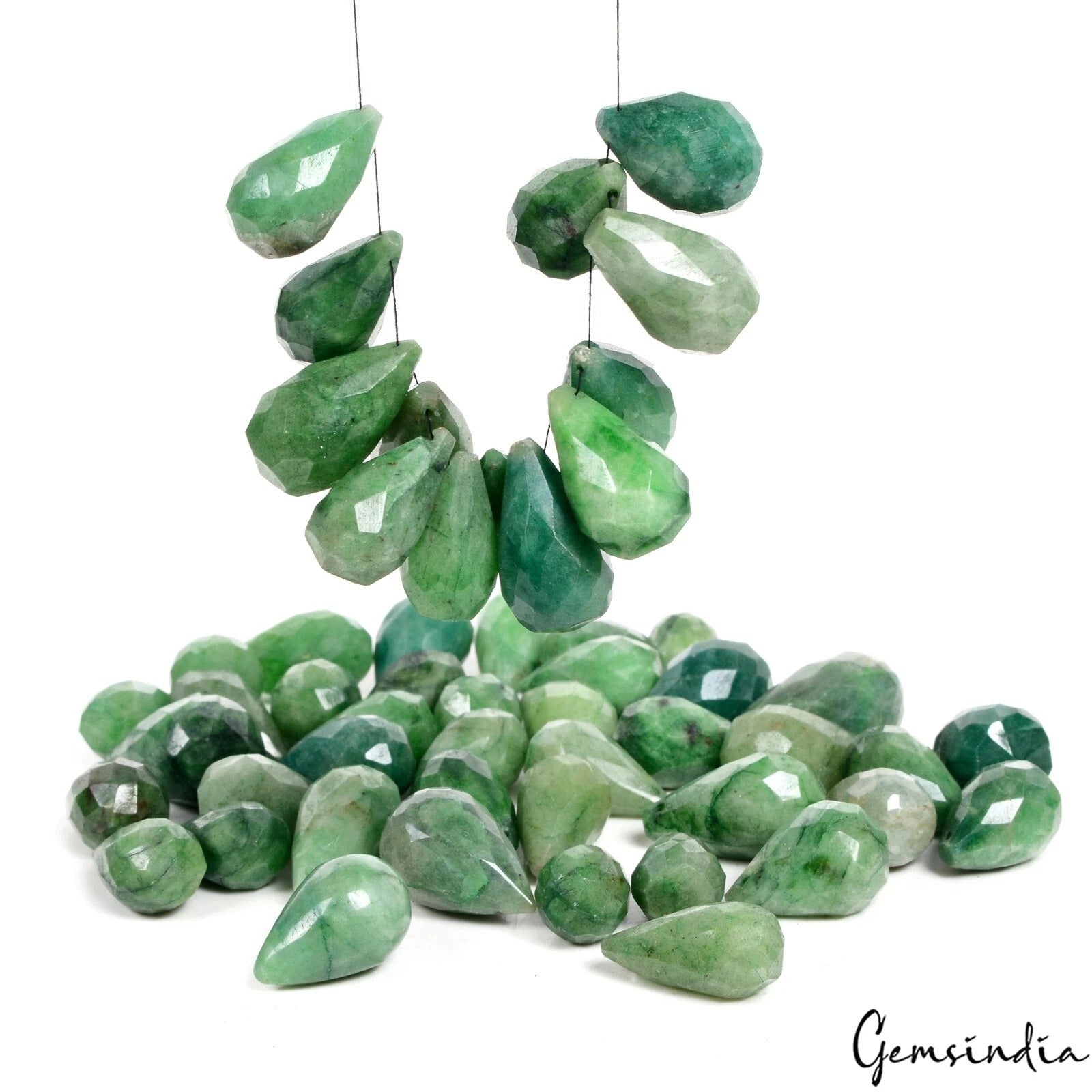 1000 Cts/53 Pcs Natural Green Emerald Pear Cut Drill Loose Briolette Loose Gems