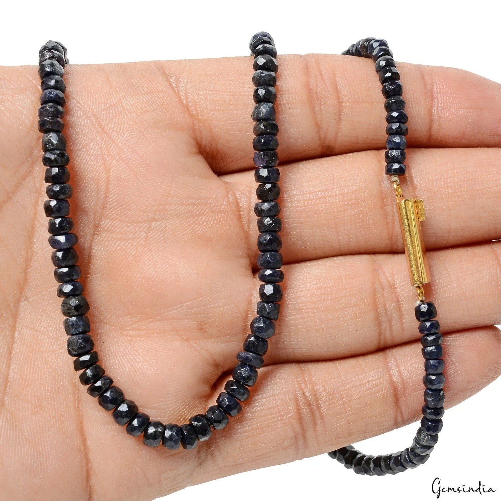 109.50 Ct Natural Blue Sapphire Round Beaded Single Strand Handmade Necklace 18"