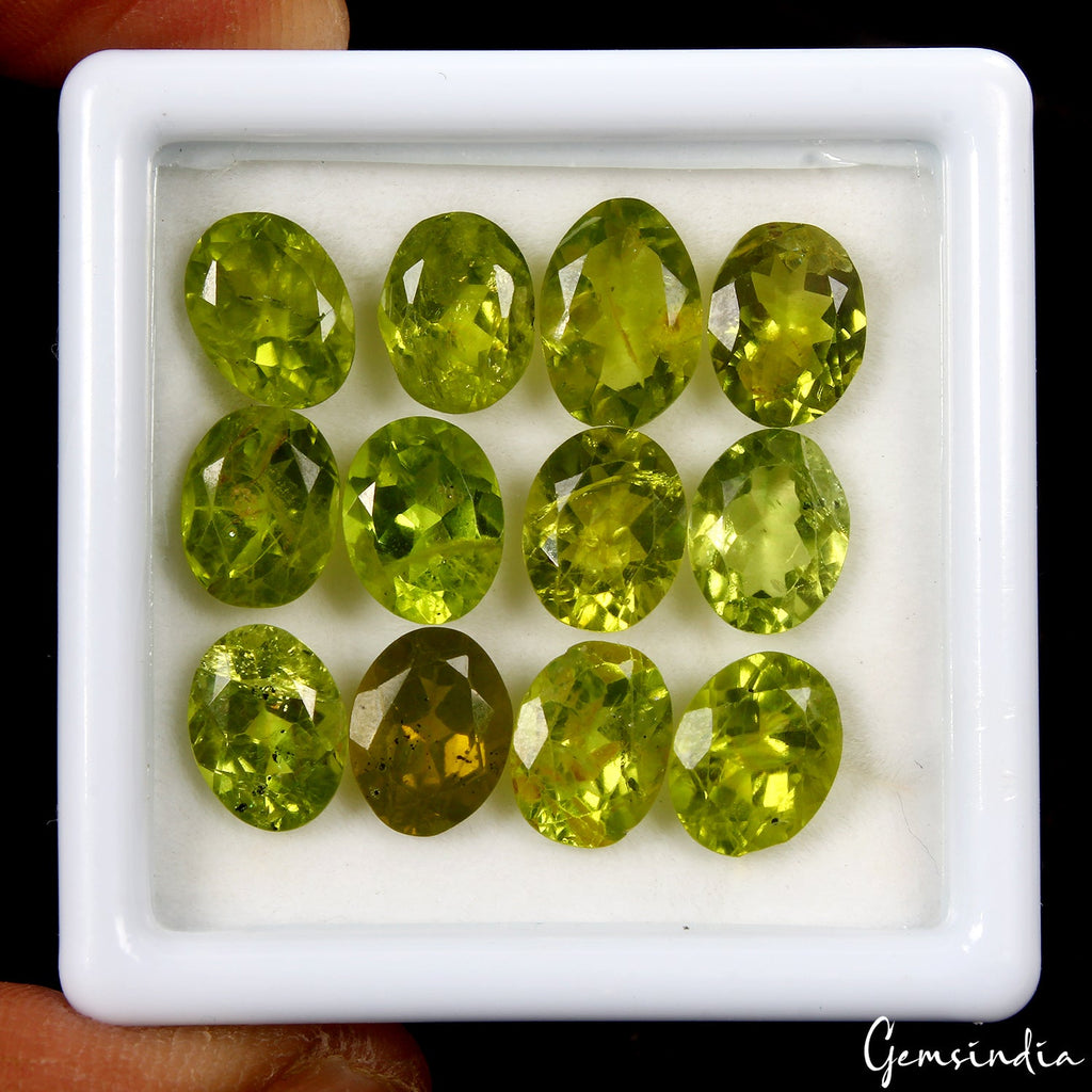 9-10mm Oval Cut Natural Untreated Green Peridot Loose Gemstone~25.20 Ct/12 Pcs