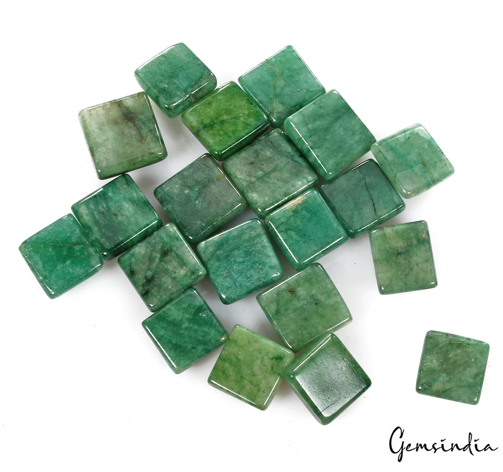 Certified 124.65 Ct/20 Pcs Natural Brazilian Green Emerald Square Cab Loose Gems
