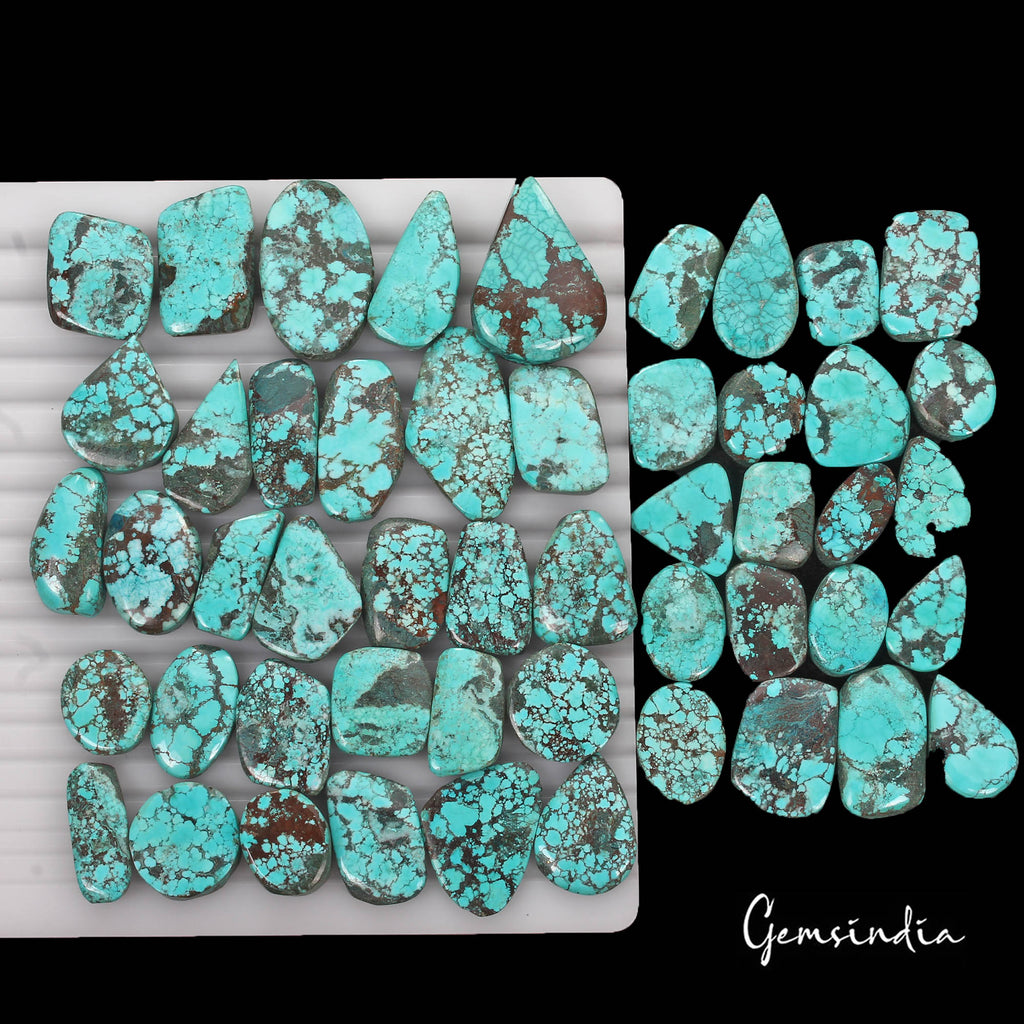 Turquoise Lot, Cabochon, Mix Cabochon Gemstone, Color Enhanced — 50 Pieces, 17mm to 32mm, 740 Ct