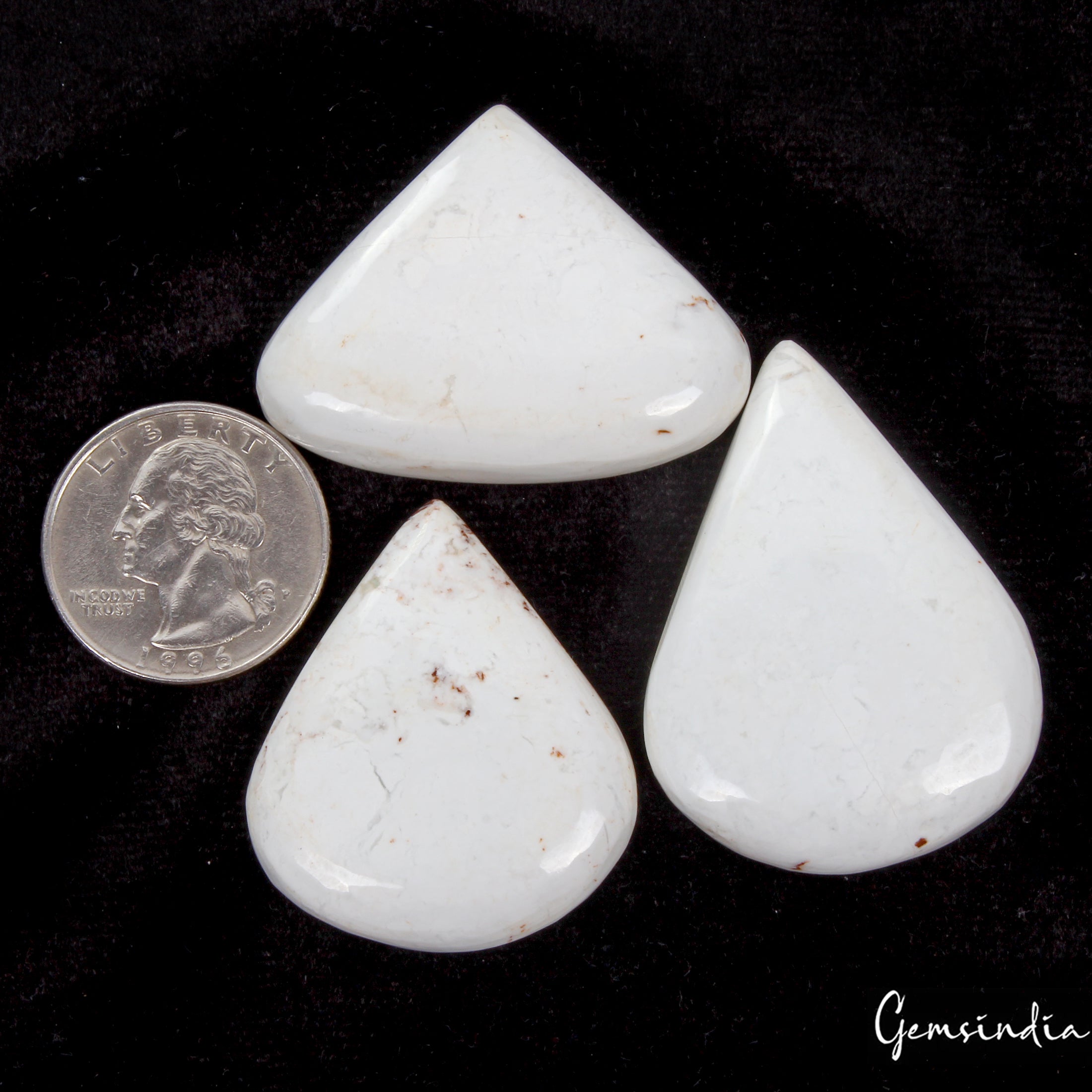 Natural White Buffalo Turquoise 33-44mm Pear Cabochon 3 Pcs Loose Gemstones Lot