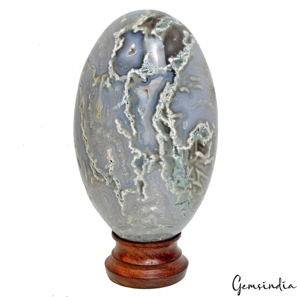 1.14 Kg/ 5.25 x 3.25 Inch Natural Dendrite Moss Agate Druzy Egg Mineral Gemstone