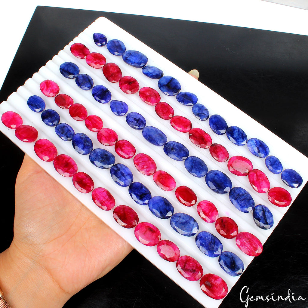 770 Ct/74 Pcs Natural Red Blue Beryl Oval Faceted Cut Loose Gems Lot For Jewelry