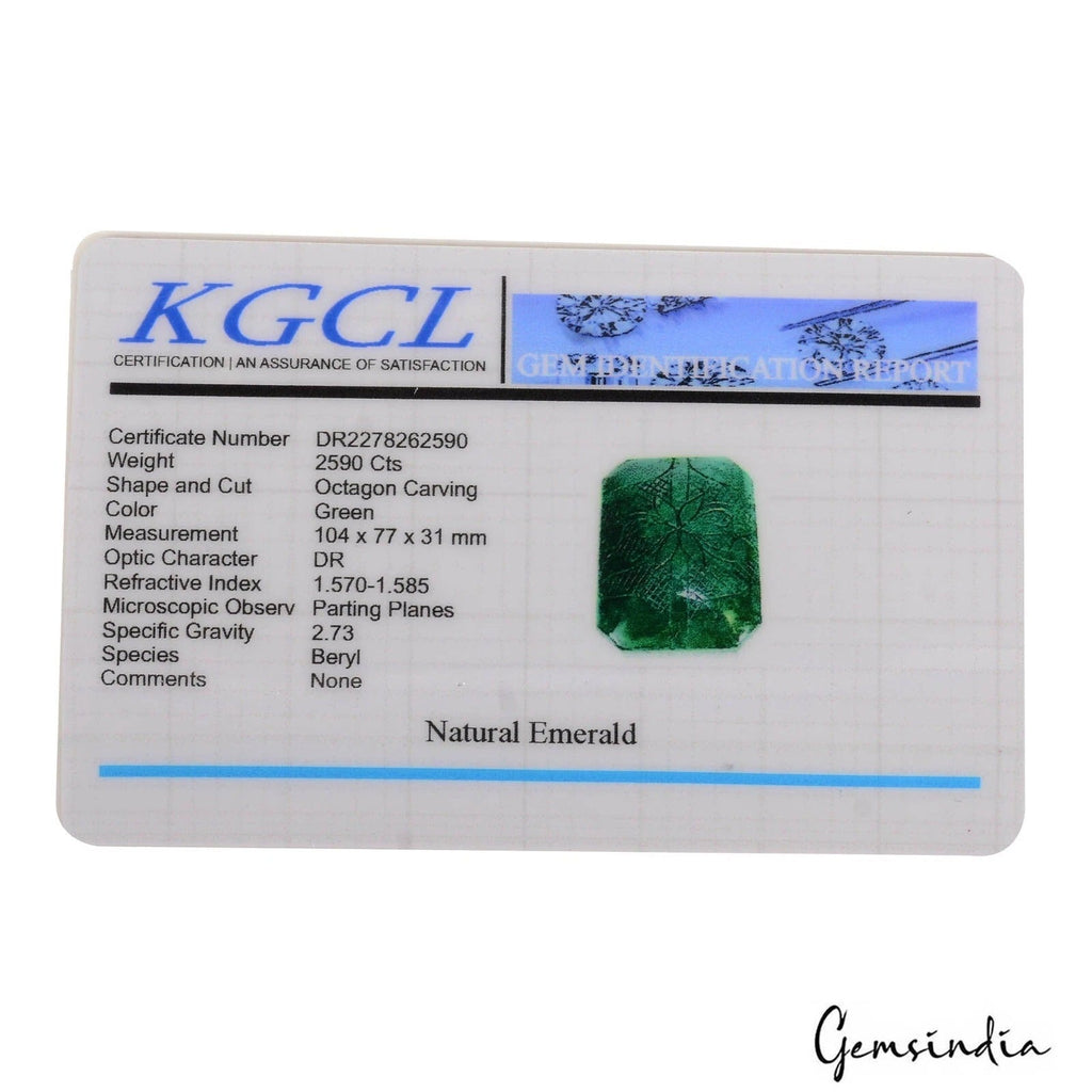 Certified 2590 Cts Natural Brazilian Green Emerald Octagon Cut Hand Carved Gems