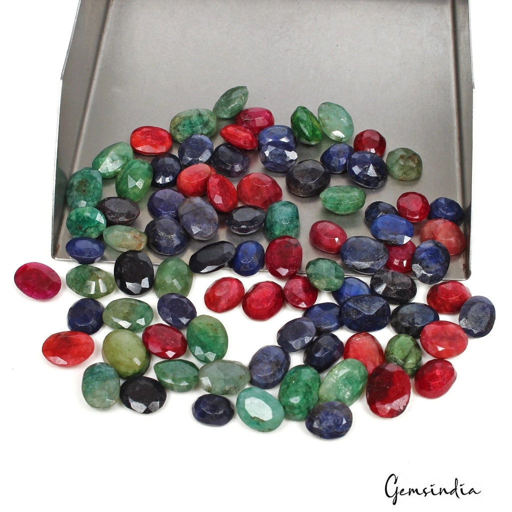 Certified 250.25 Cts/84 Pcs Natural Multi-Color Ruby Emerald Sapphire Oval Gems