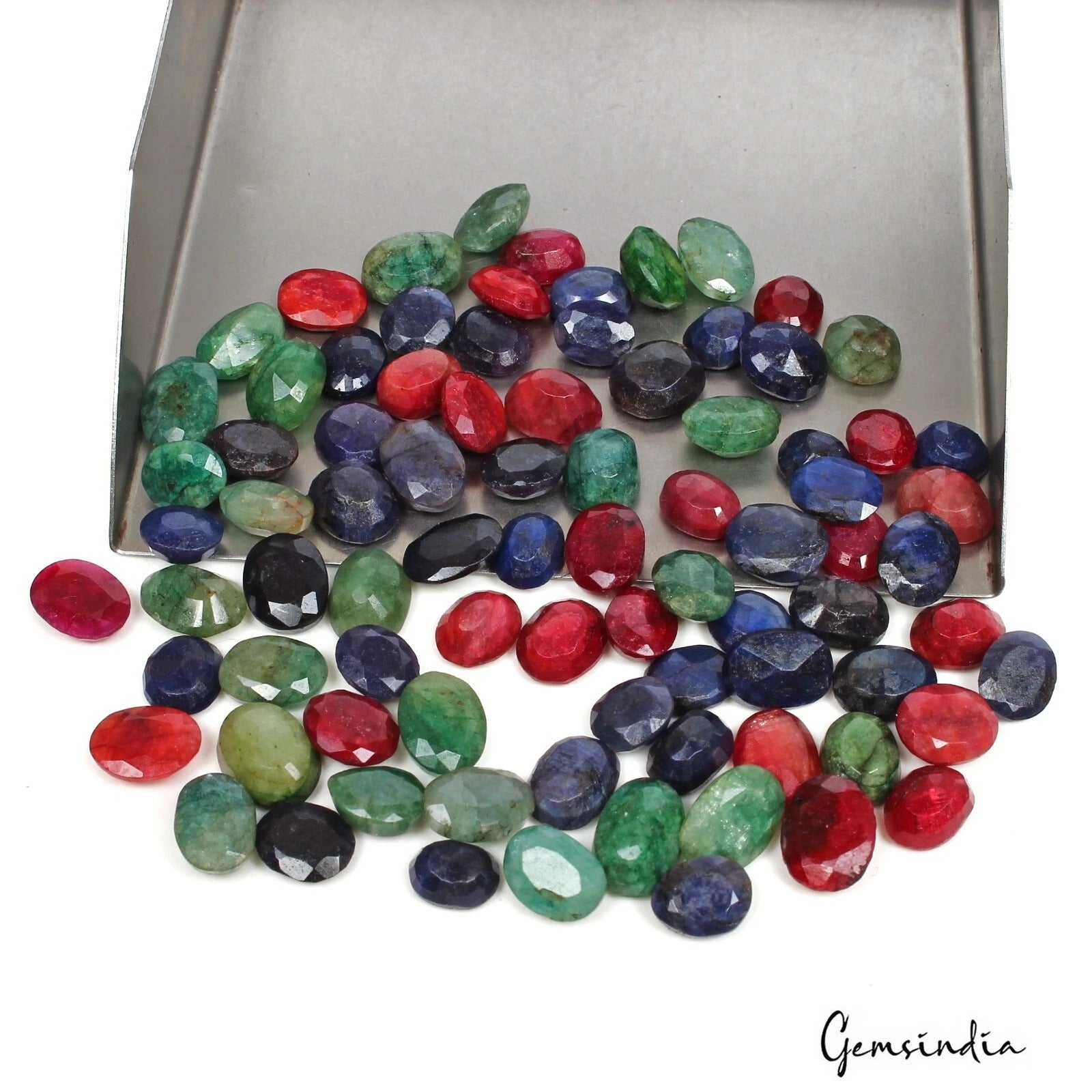 Certified 250.25 Cts/84 Pcs Natural Multi-Color Ruby Emerald Sapphire Oval Gems
