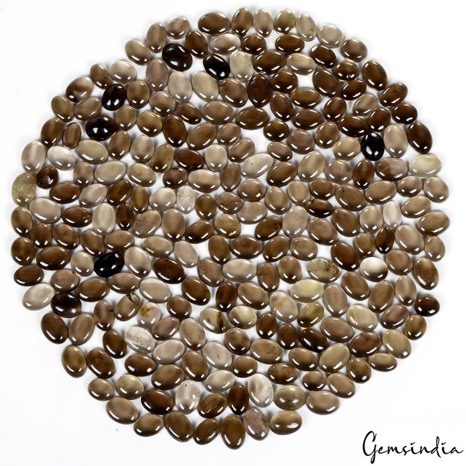 Smoky Quartz Lot, Cabochon, Brown — 227 Pieces, 10mm to 14mm, 1020 Ct, Madagascar