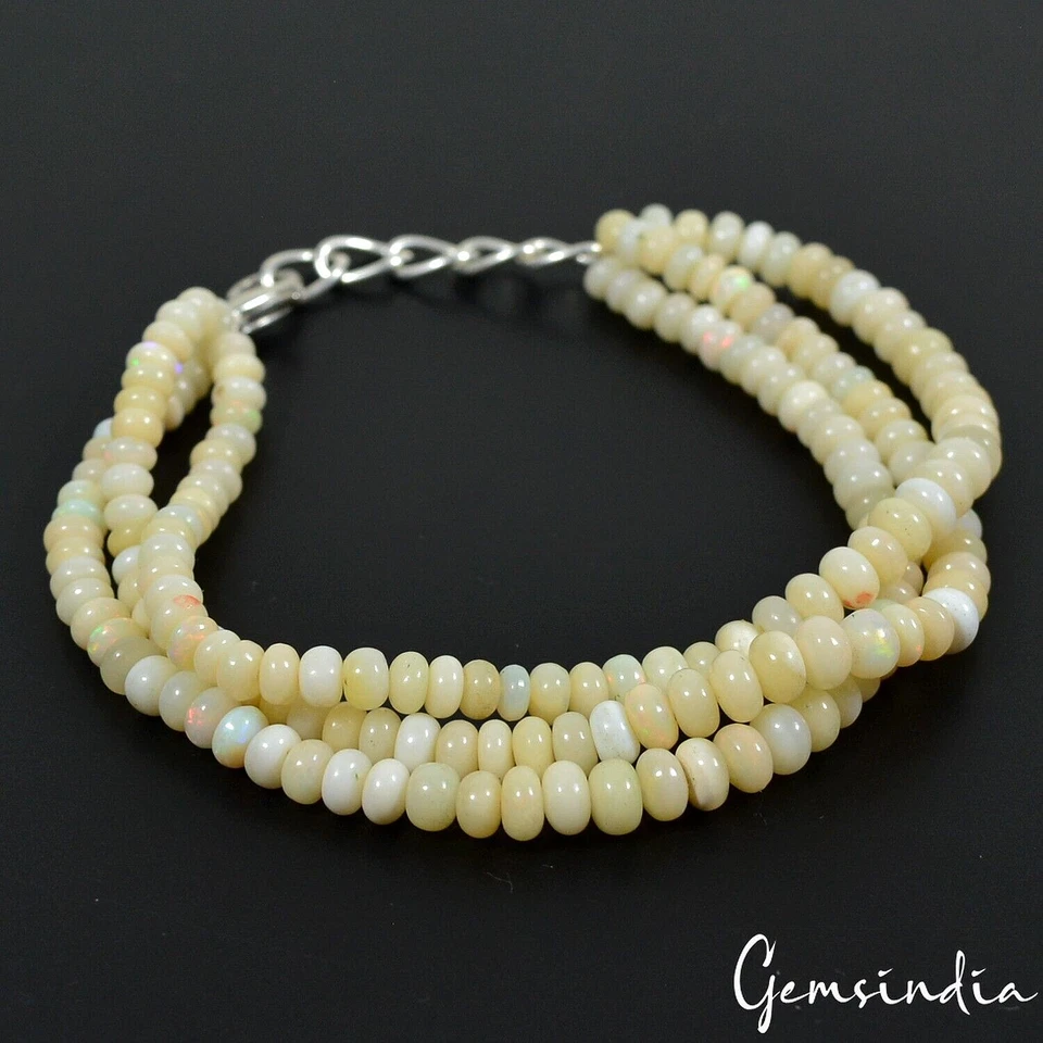 Handmade 3-Strand Opal Bracelet 52.50 Cts 7.5" Adjustable Genuine Gems Jewelry