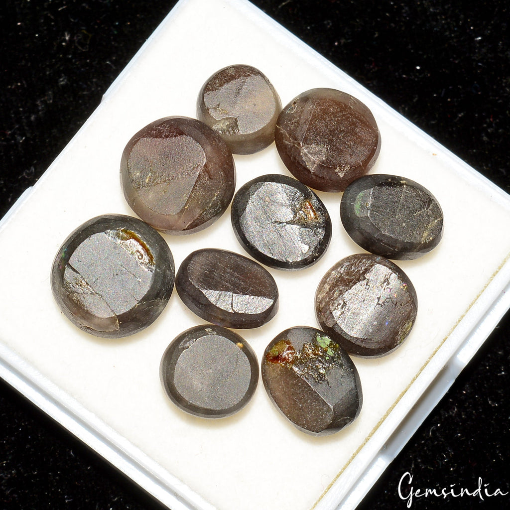 Natural Untreated Spectrolite Cats Eye Mix Cab Loose Gemstones 37.50 Ct/8-11mm