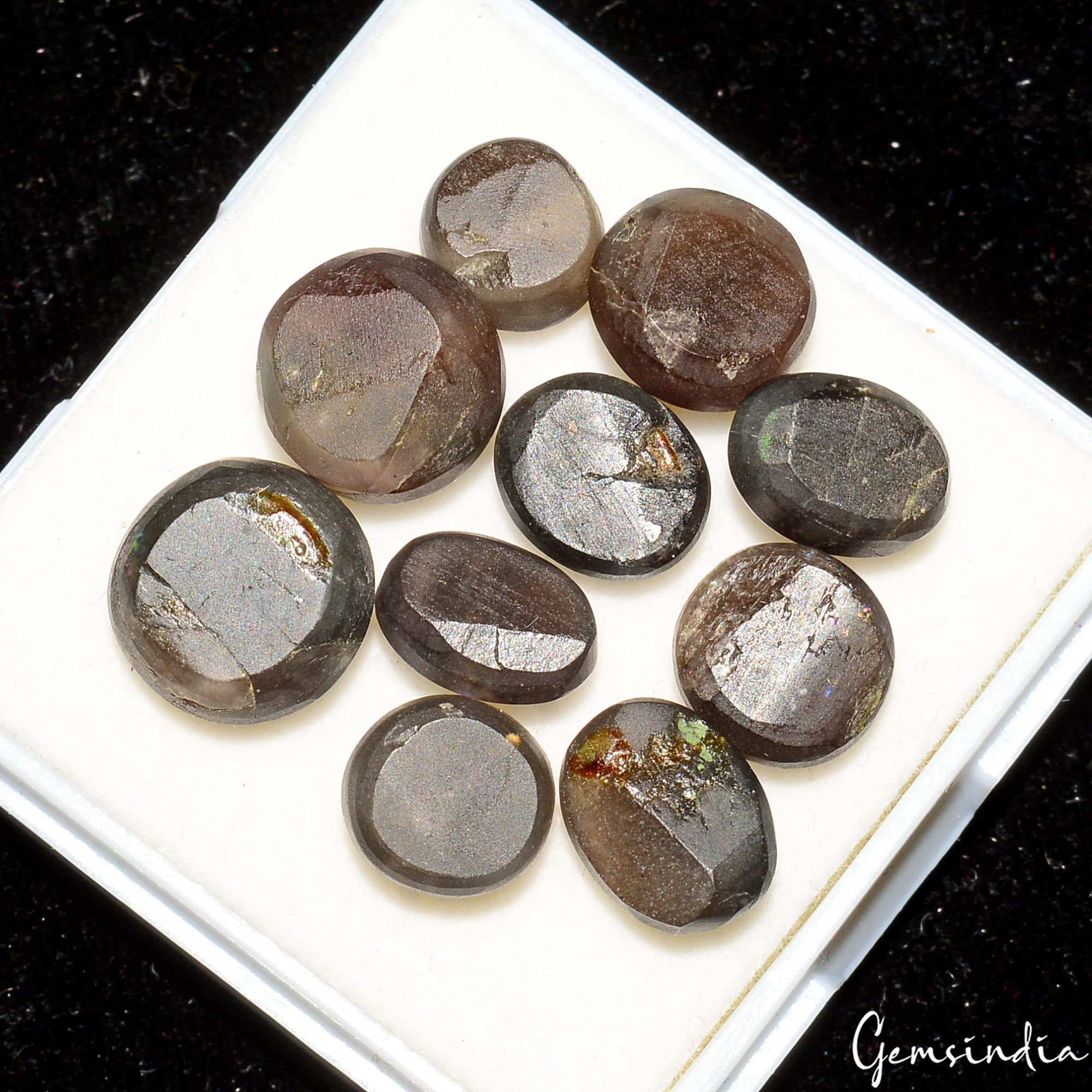 Natural Untreated Spectrolite Cats Eye Mix Cab Loose Gemstones 37.50 Ct/8-11mm