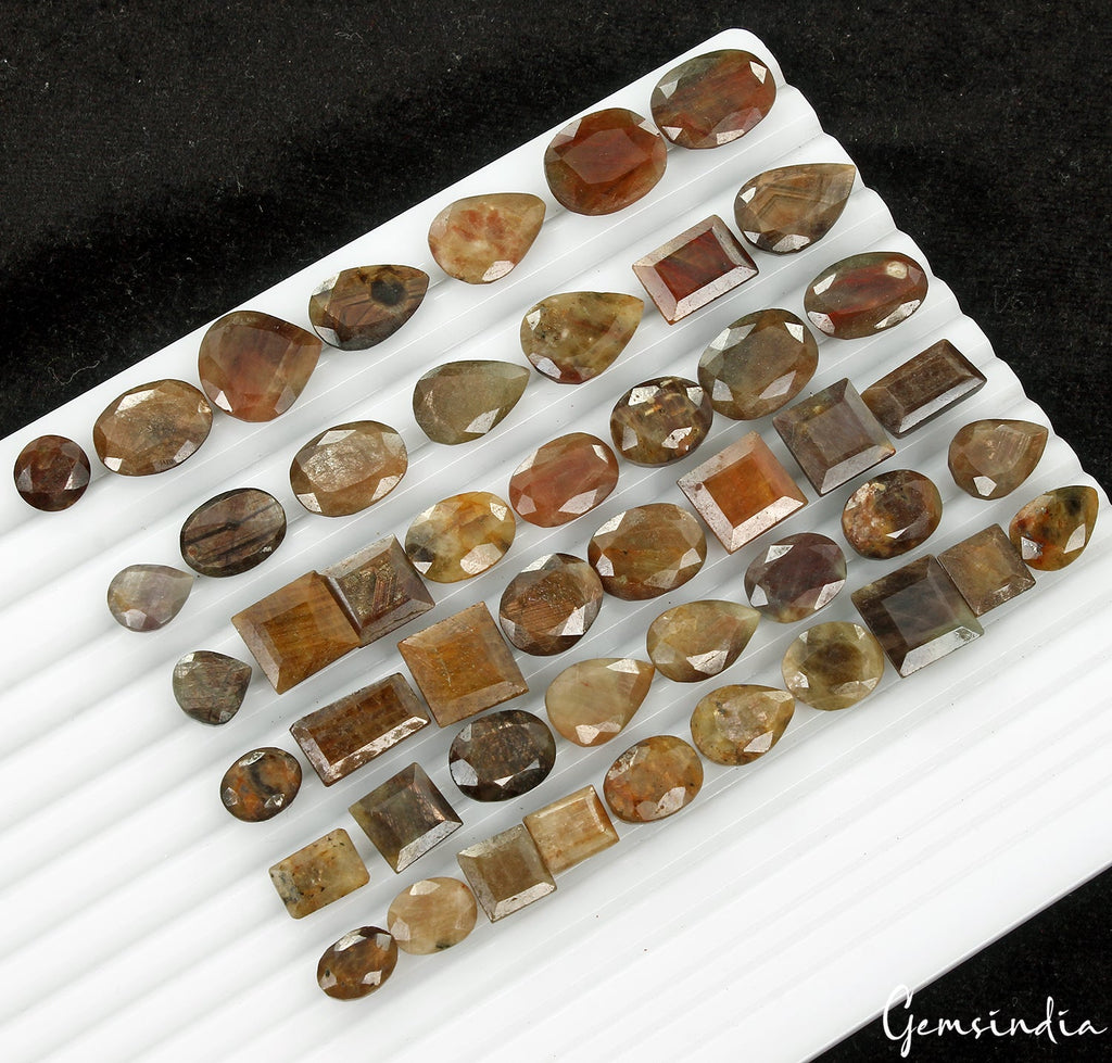 440 Ct/48 Pcs Natural Untreated Brown Sapphire Mix Cut Loose Ring Size Gemstones