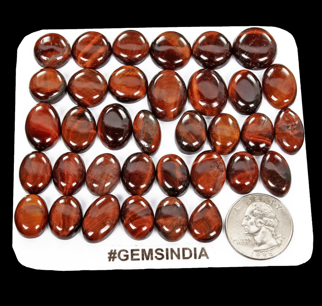 350 Cts/35 Pcs Natural Untreated Red Tiger Eye Oval Cab 14-20mm Loose Gemstones
