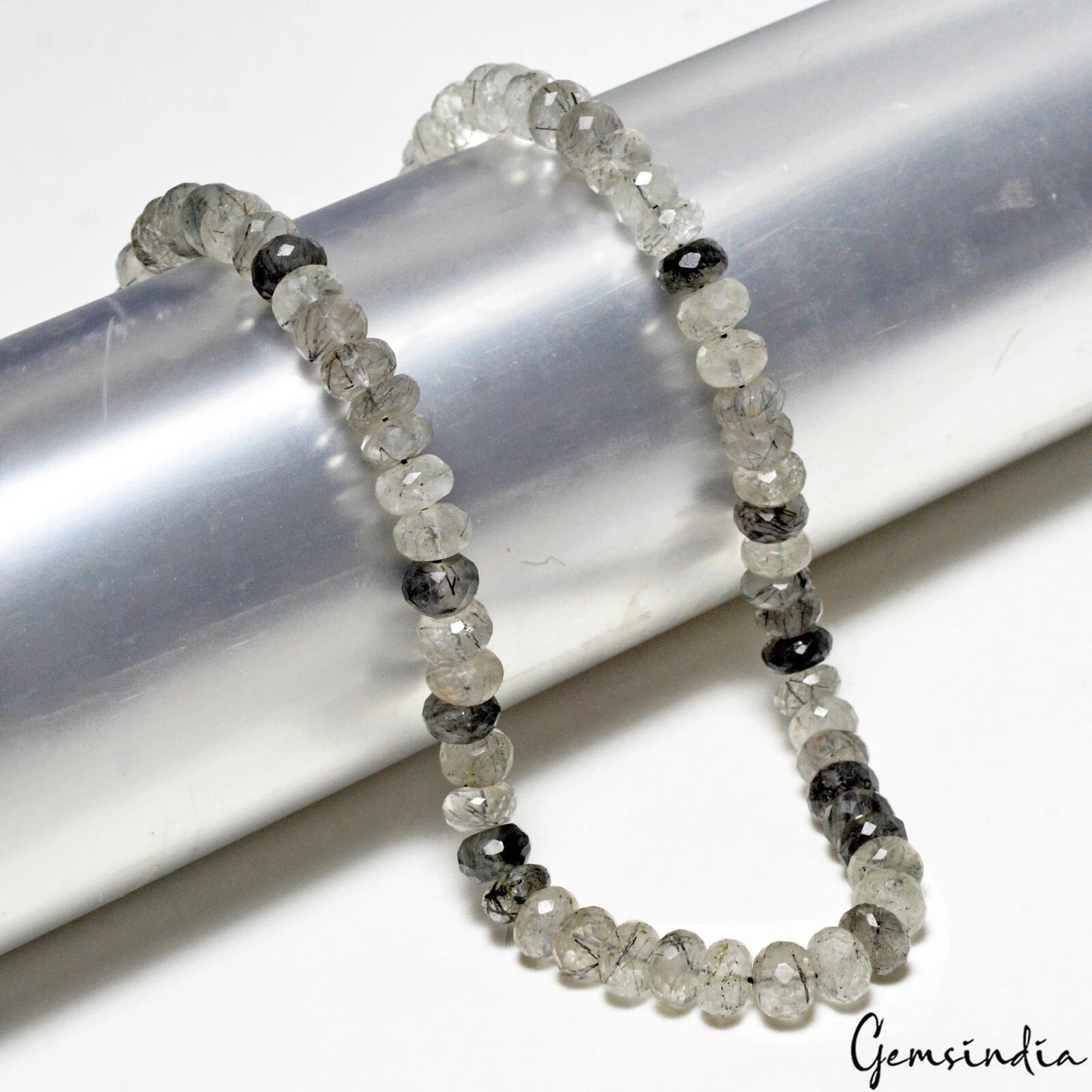 238.90 Ct Natural Rutile Round Faceted Center Drilled Beaded Gemstone Strand 15"