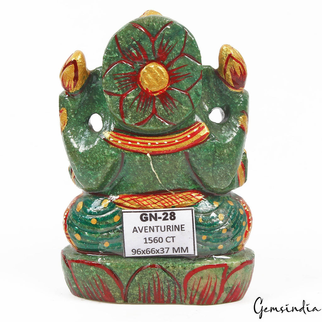 1560 Cts Natural Green Aventurine Handcrafted Singlestone Ganesha Sculpture 3.7"