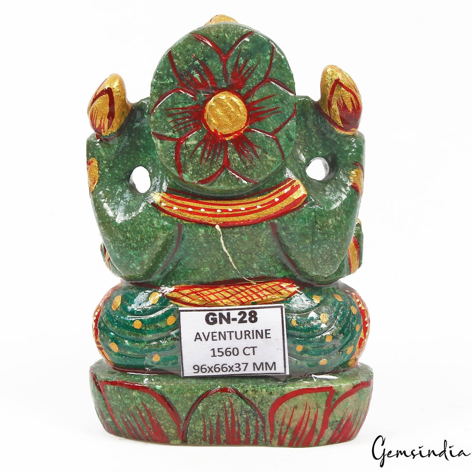 1560 Cts Natural Green Aventurine Handcrafted Singlestone Ganesha Sculpture 3.7"