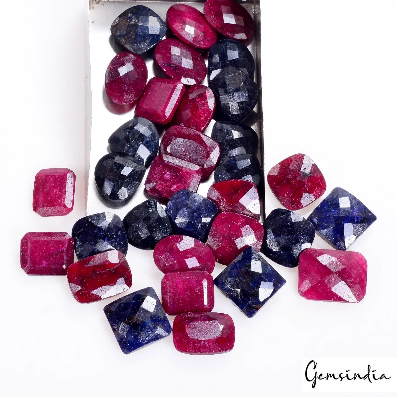 32 Pcs Natural Ruby Sapphire Mix shape/ Cut Loose 11-15mm Jewelry Gemstones Lot